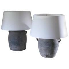 Pair of Lamps, a Marriage of Lamps, Pair of Old Clay Pots