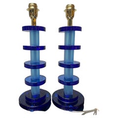 Pair of Lamps Alberto Dona Murano Murano Glass Blue and Gold