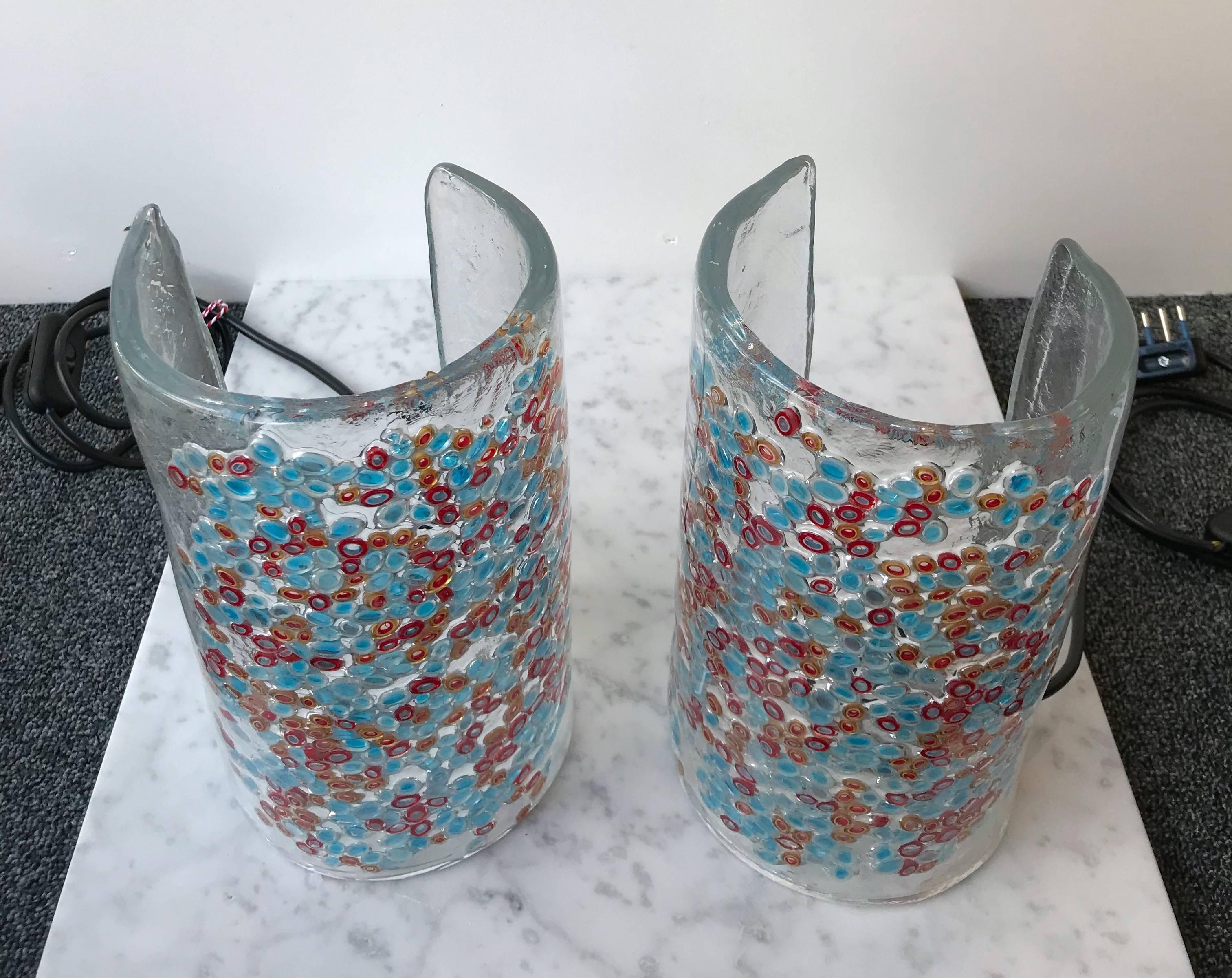 Italian Pair of Lamps Art Glass by Barbini Murano, Italy, 1980s For Sale