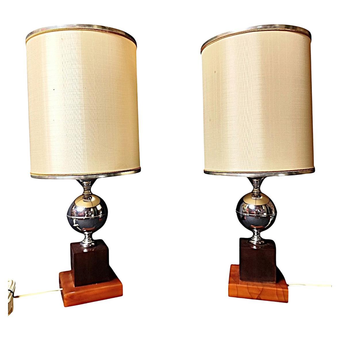 Pair of Lamps Att. Maison Barbier Lamps in Steel And Fawn Bakelite/resin, 1960s-