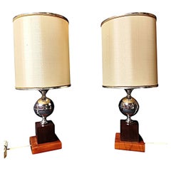Pair of Lamps Att. Maison Barbier Lamps in Steel And Fawn Bakelite/resin, 1960s-