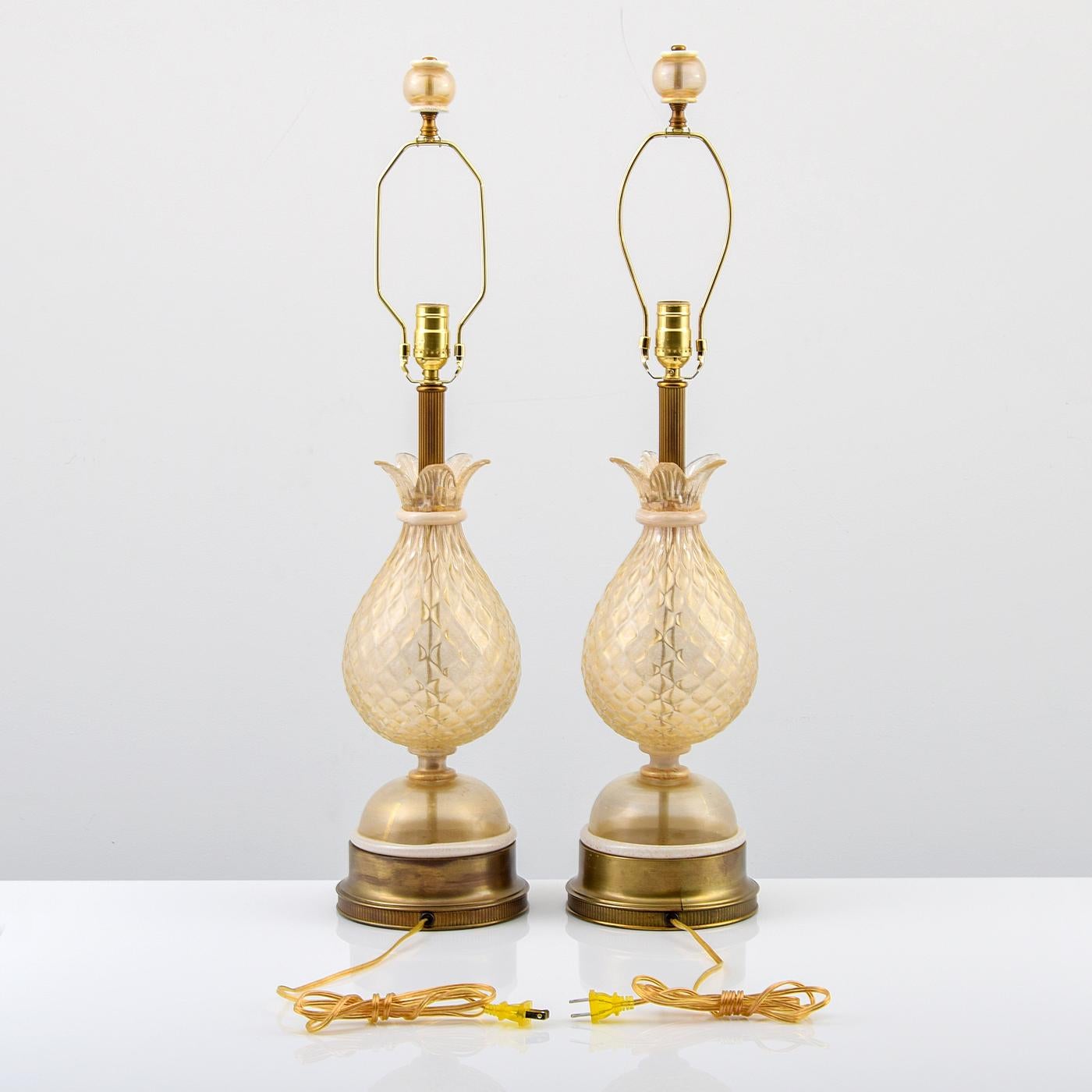 Metal Pair of Lamps Attributed to Barovier & Toso For Sale