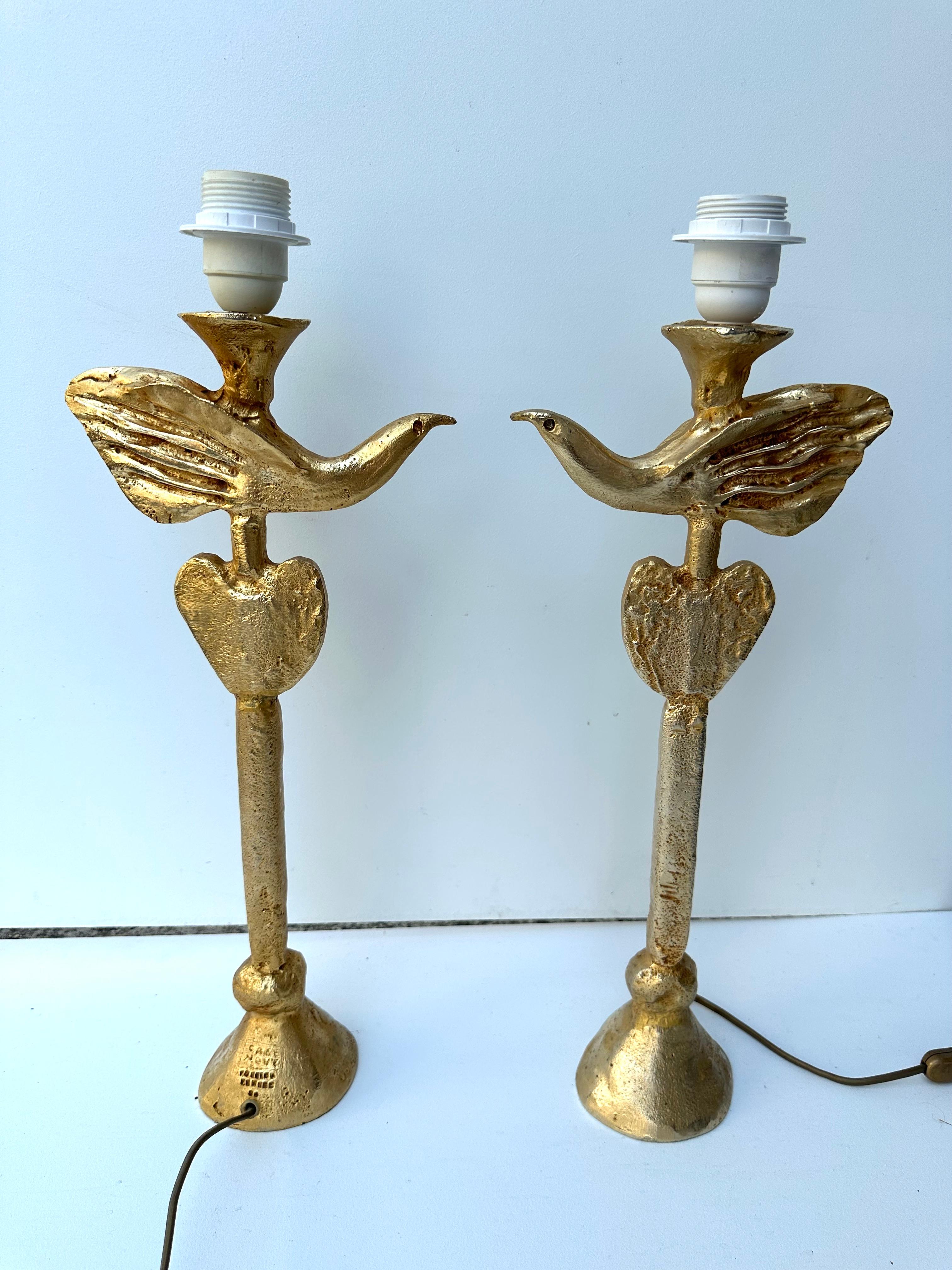 Paar Lampen Vogel und Herz von Pierre Casenove für Fondica, Frankreich, 1990er Jahre im Angebot 2
