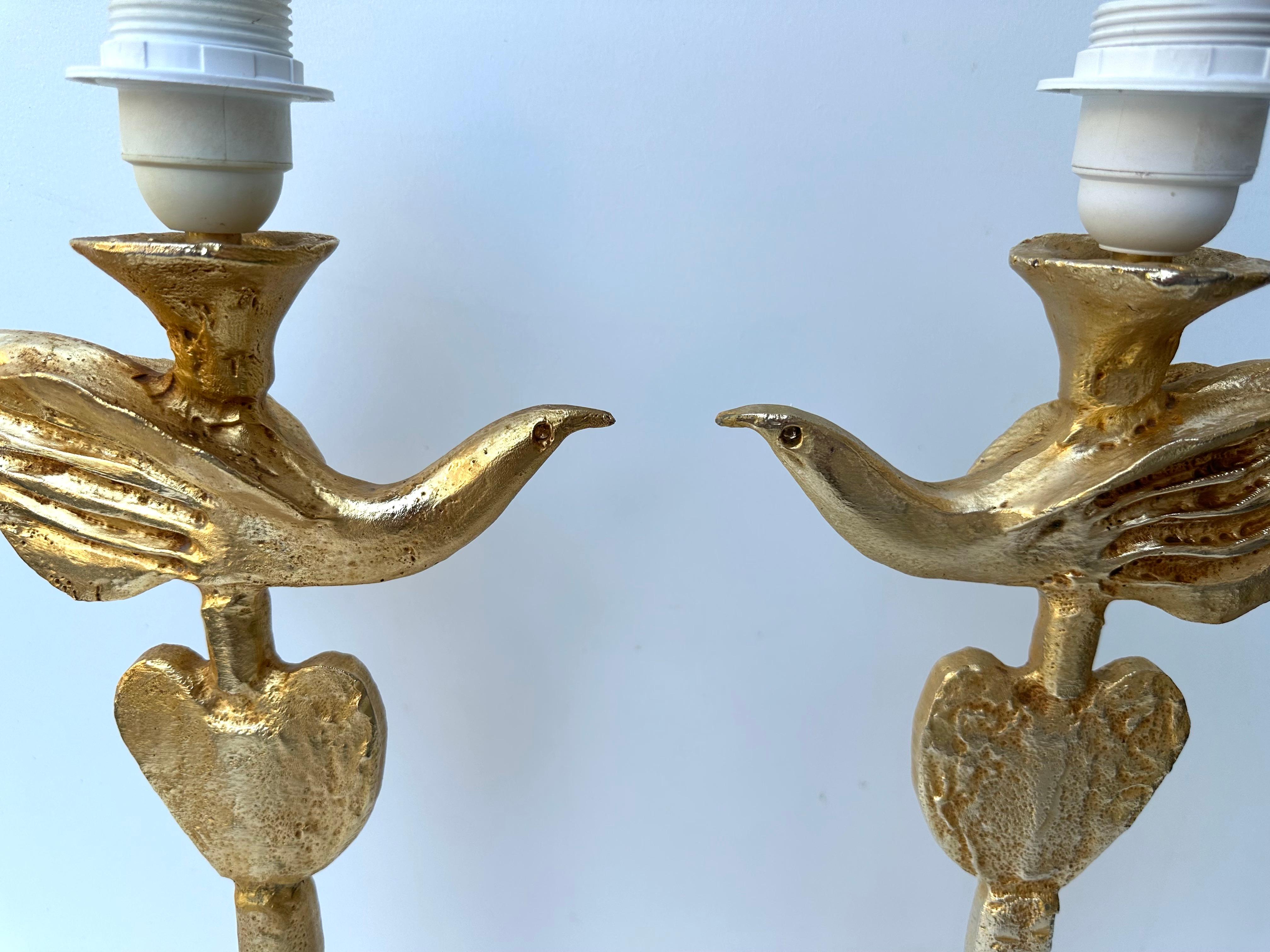 Pair of Lamps Bird and Heart by Pierre Casenove for Fondica, France, 1990s For Sale 3