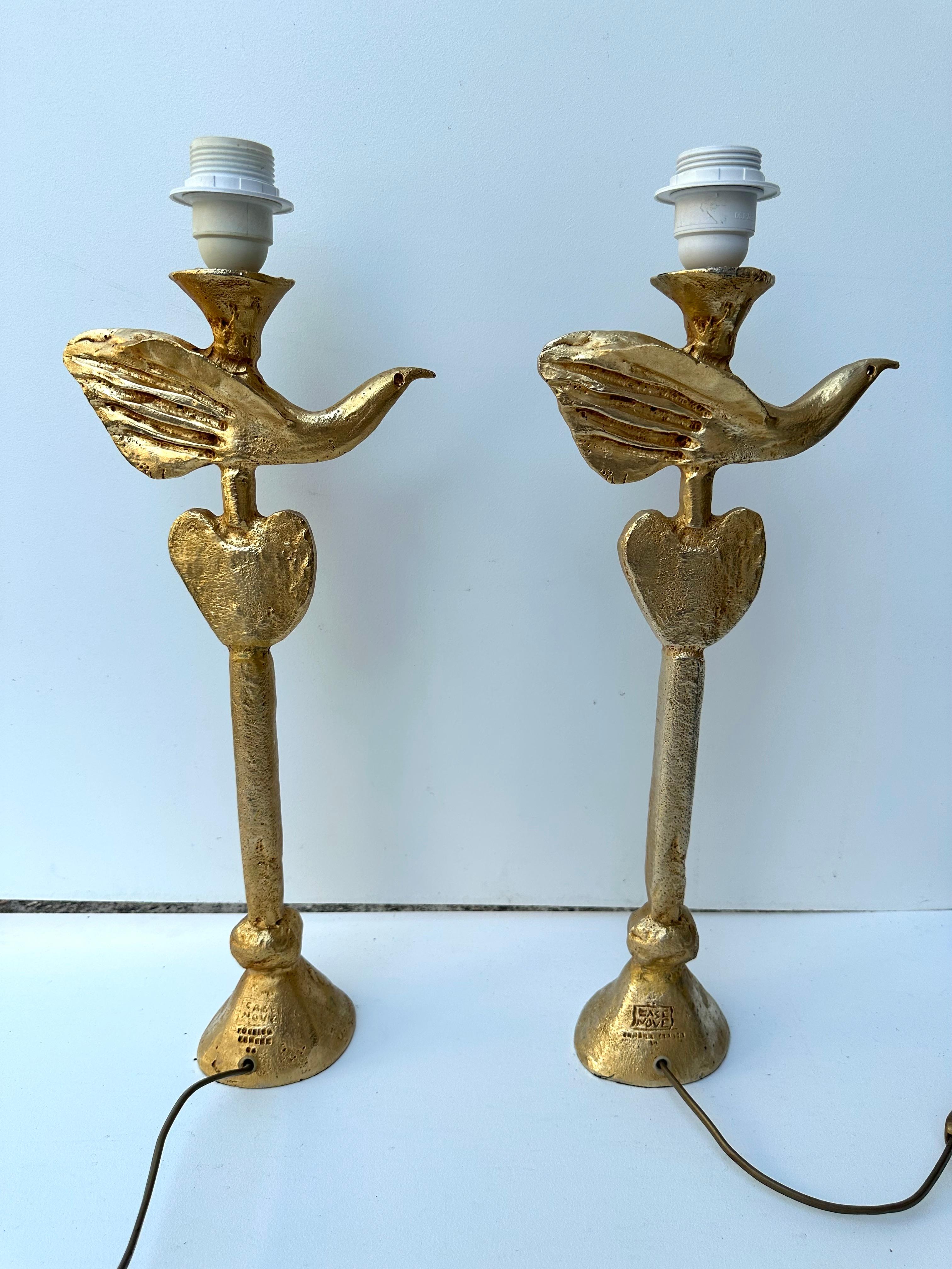Pair of Lamps Bird and Heart by Pierre Casenove for Fondica, France, 1990s For Sale 4