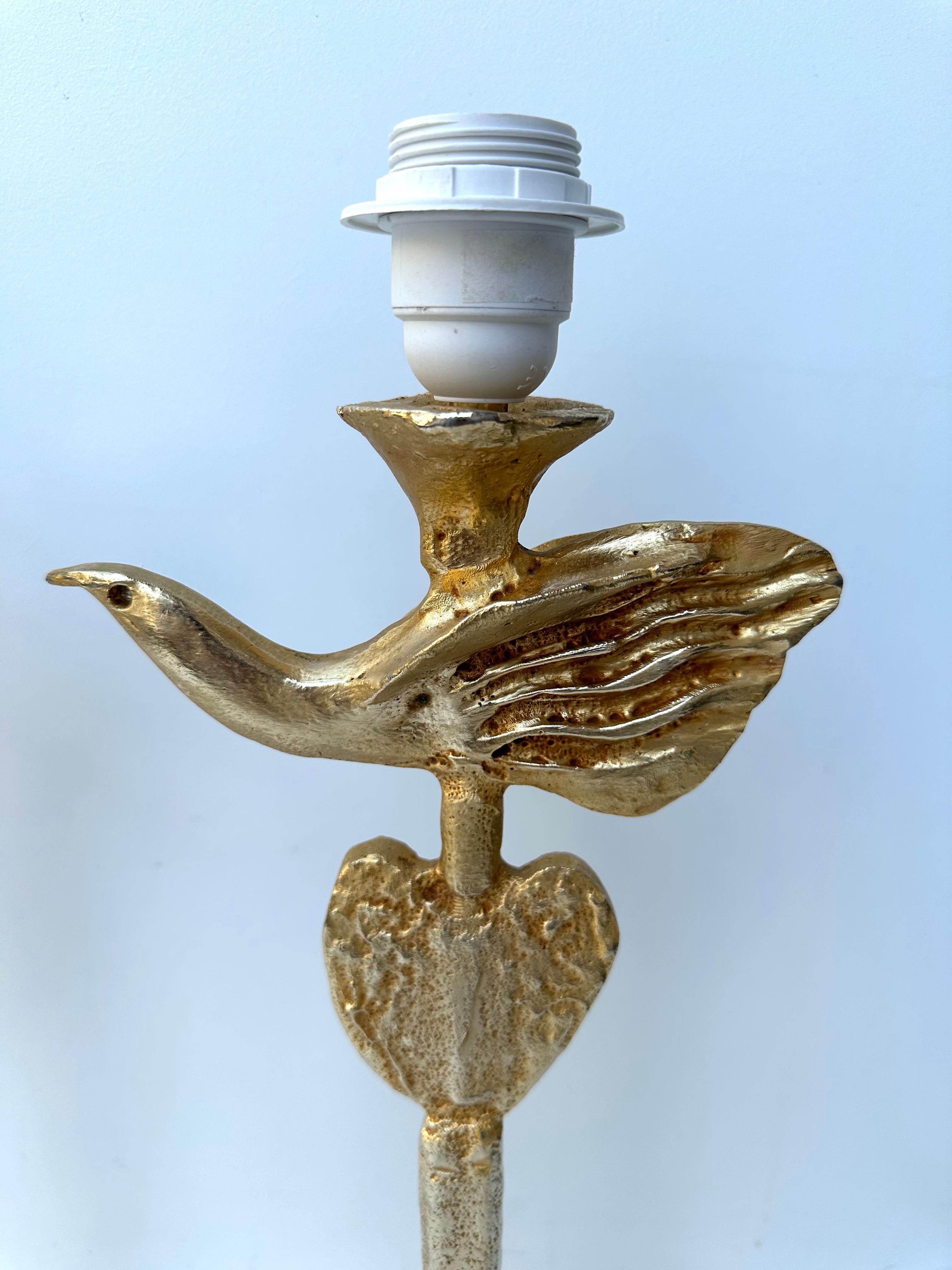 Gilt Pair of Lamps Bird and Heart by Pierre Casenove for Fondica, France, 1990s For Sale