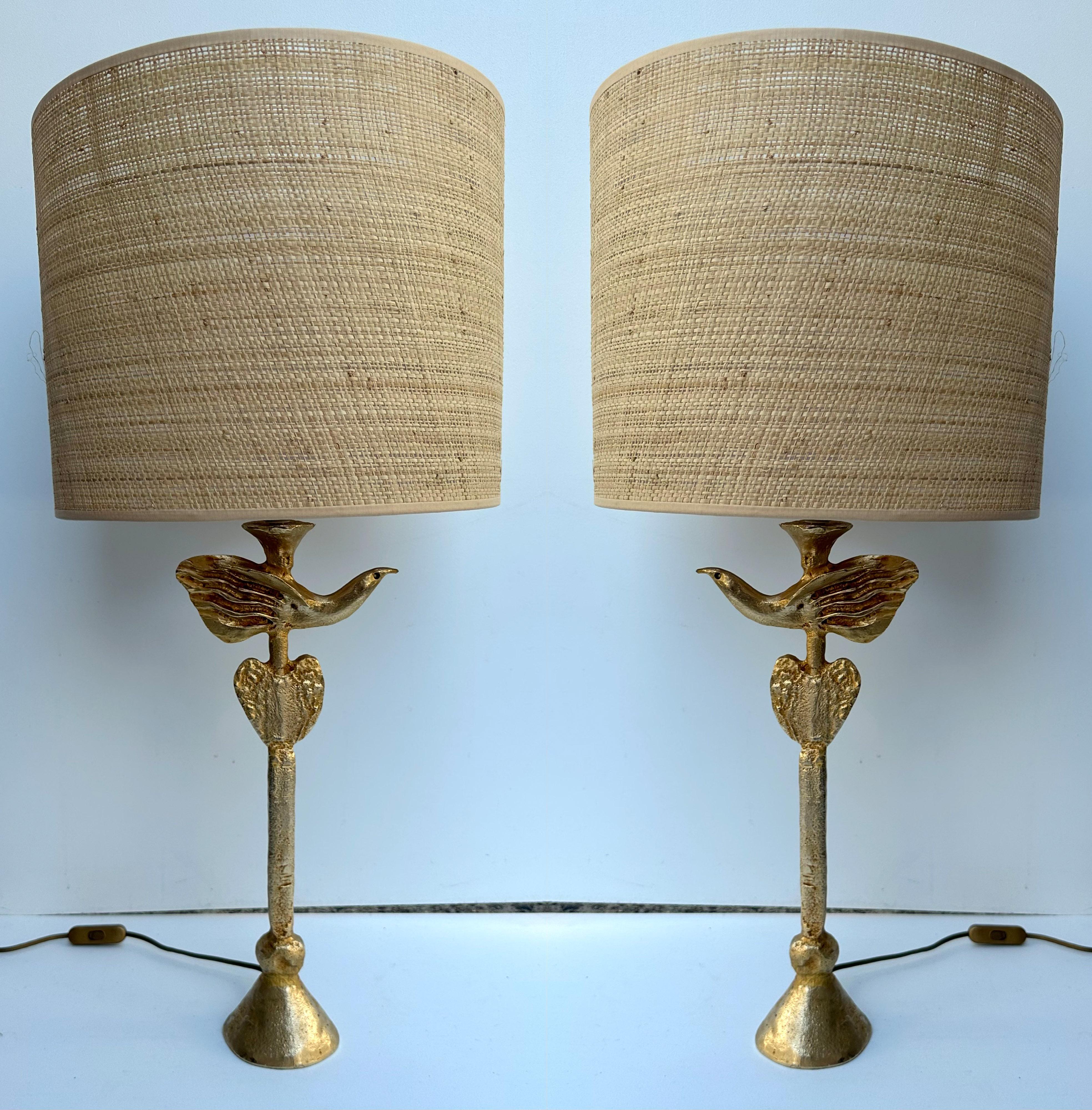 Late 20th Century Pair of Lamps Bird and Heart by Pierre Casenove for Fondica, France, 1990s For Sale