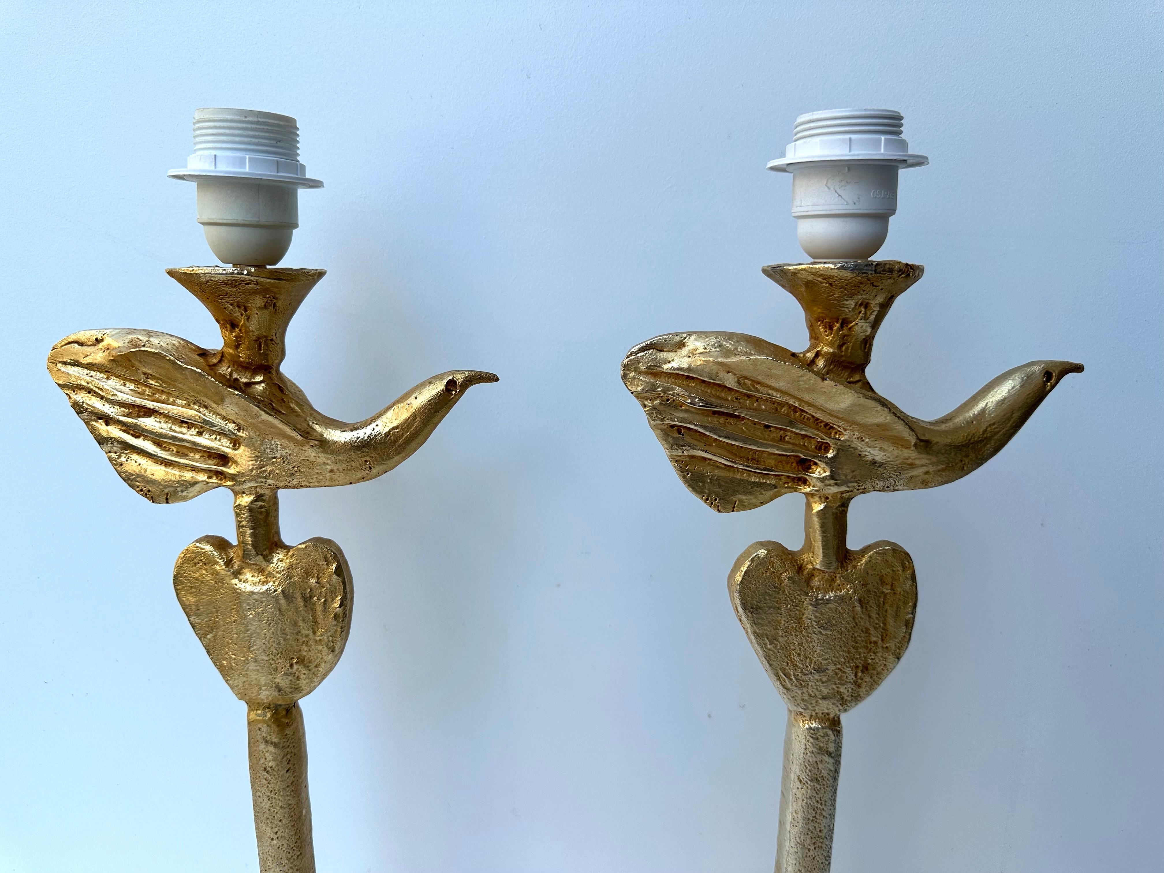 Paar Lampen Vogel und Herz von Pierre Casenove für Fondica, Frankreich, 1990er Jahre im Angebot 1