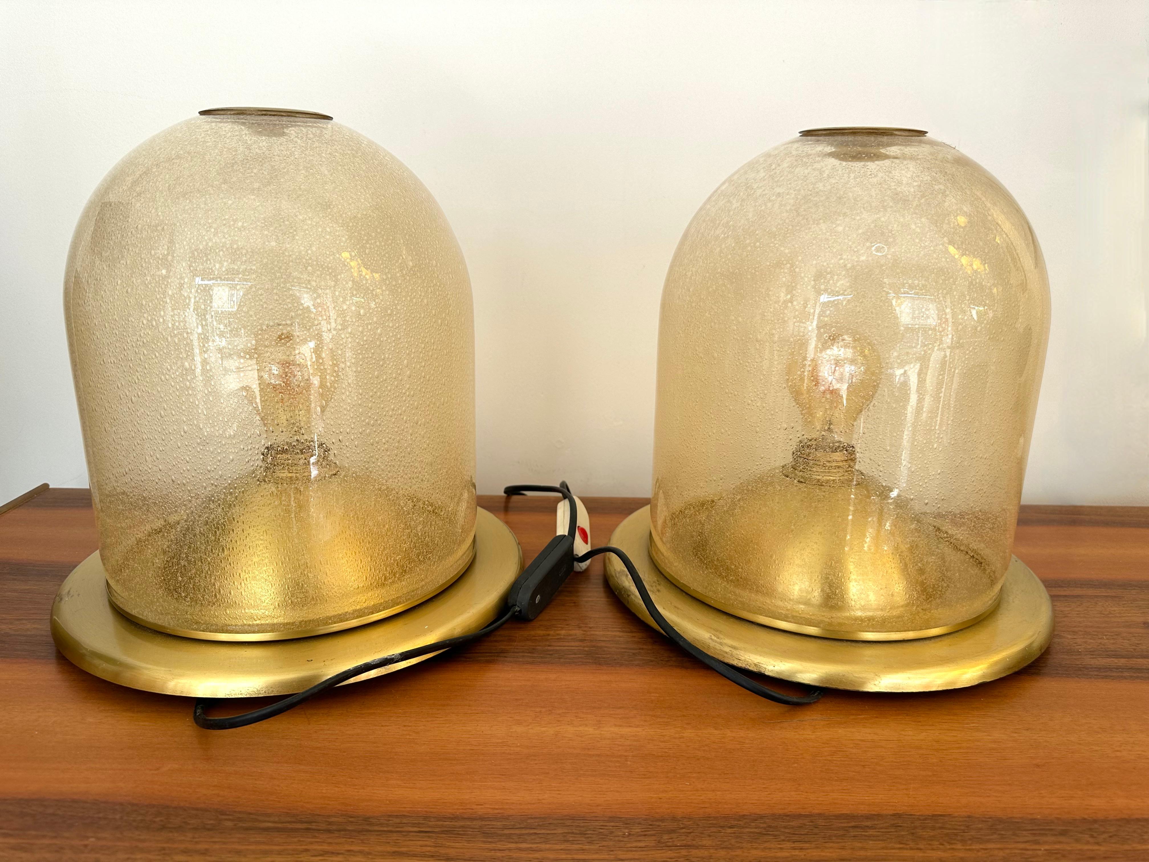 Pair of Lamps Brass and Gold Bubble Murano Glass by F. Fabbian, Italy, 1970s For Sale 4