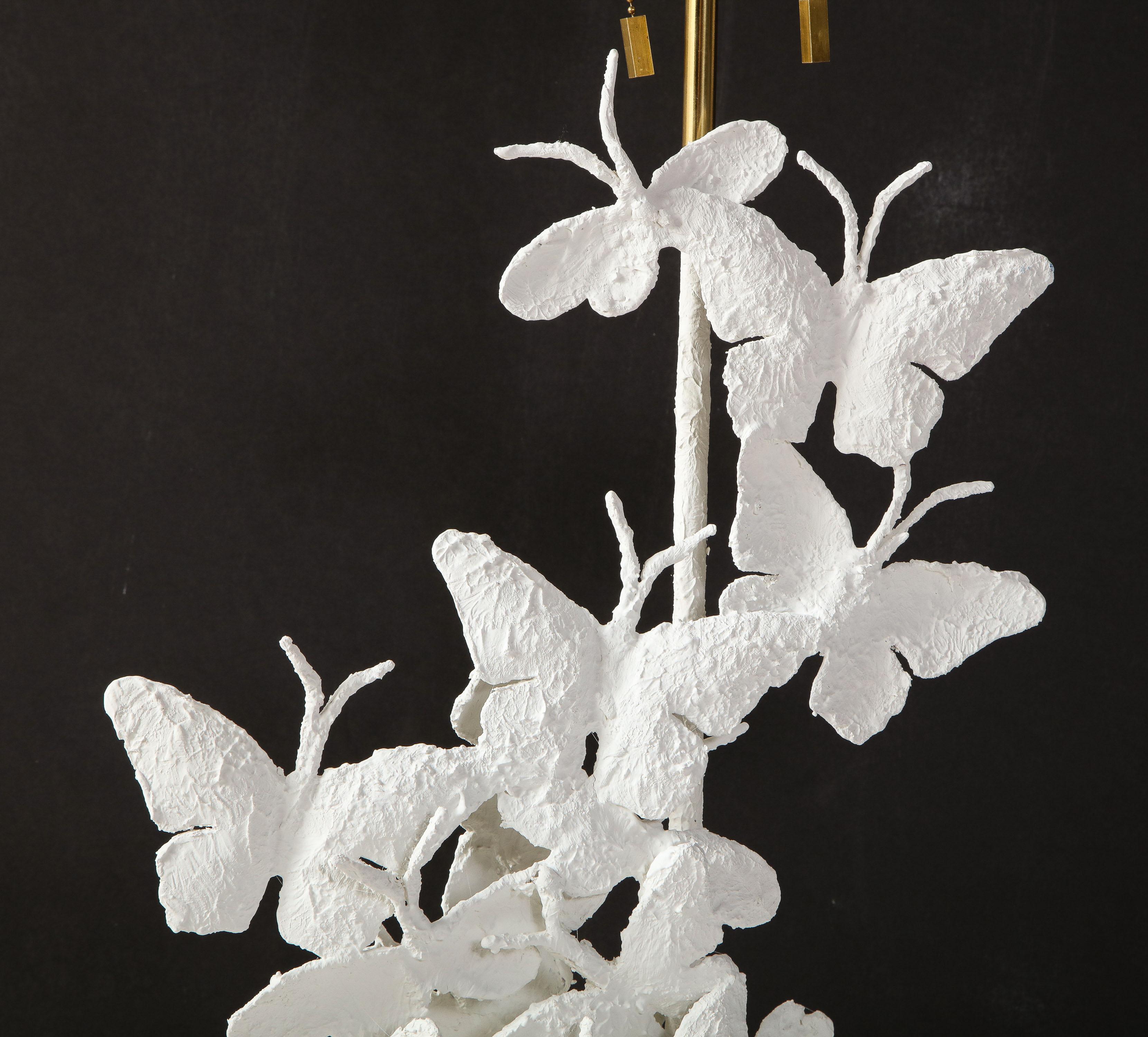 Table Lamps, Butterfly Lamps, Contemporary, White Plaster and Gold Leaf Base For Sale 8