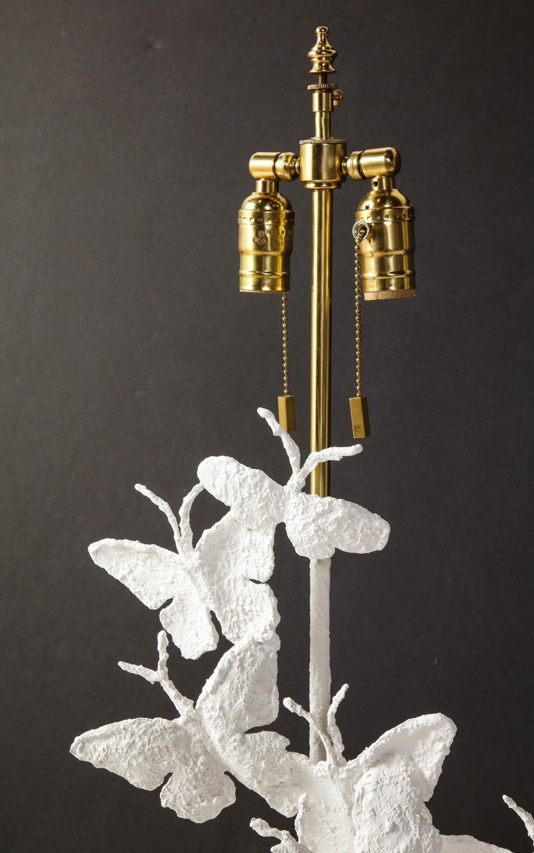 Table Lamps, Butterflies, White Plaster and Gold Leaf, Tall Pair of