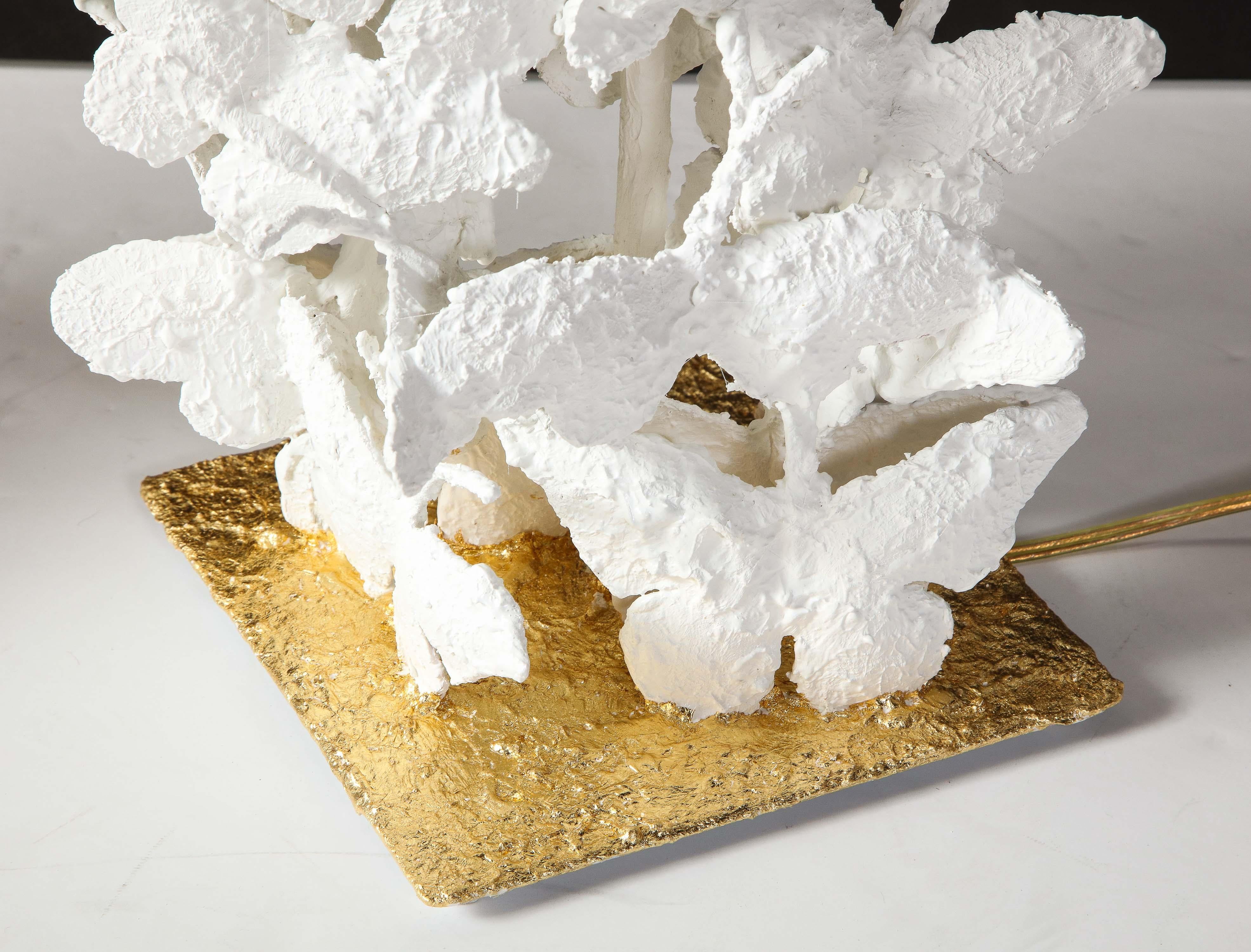 American Table Lamps, Butterfly Lamps, White Plaster and Gold Leaf Base, Contemporary For Sale