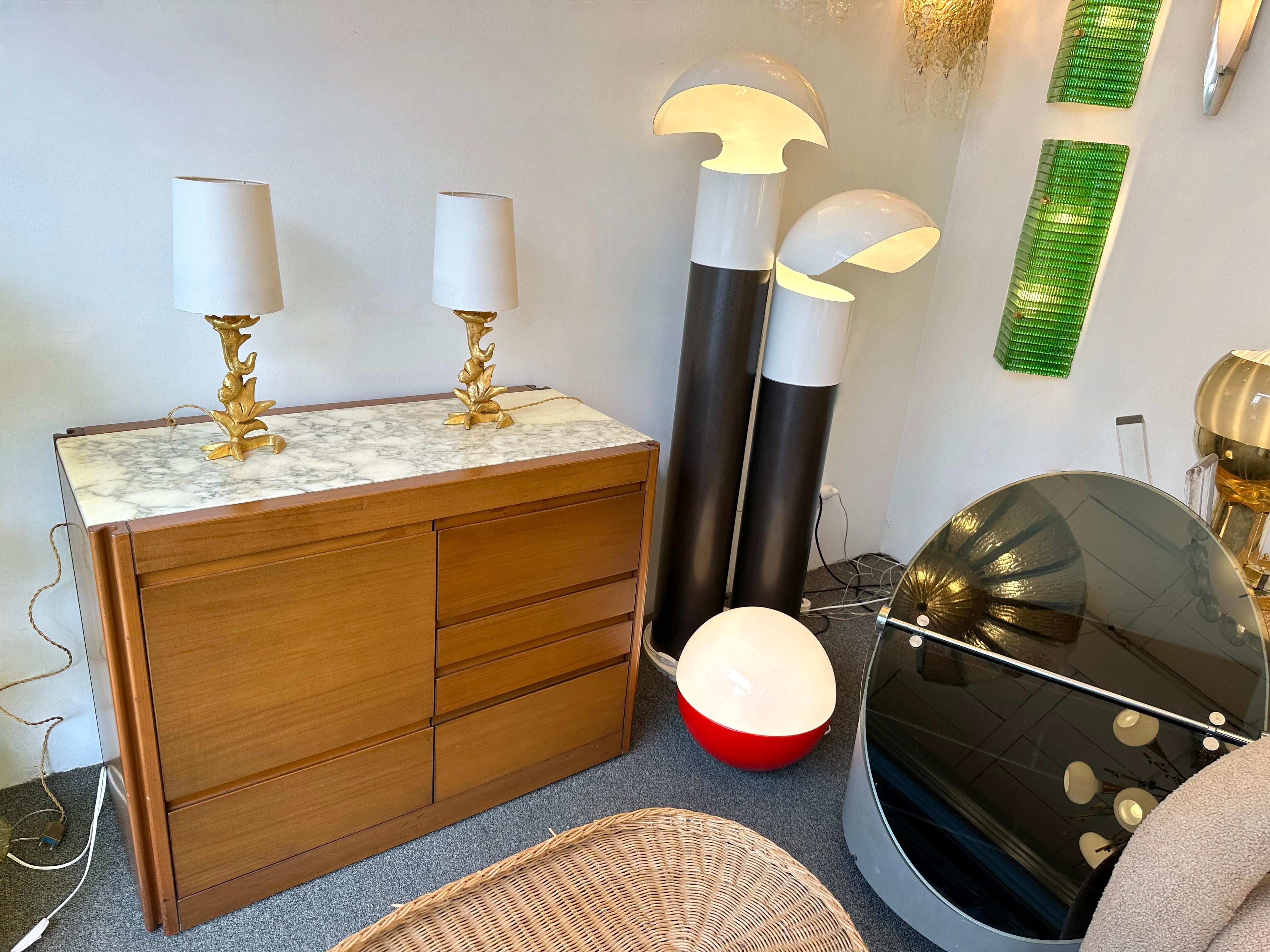 Pair of table or bedside lamps gilt metal, bronze style by Mathias for Fondica. Sign Mathias. Famous artist who have worked for the manufacture like Nicolas Dewael, Stéphane Galerneau, Pierre Casenove. In the style of Garouste et Bonetti,