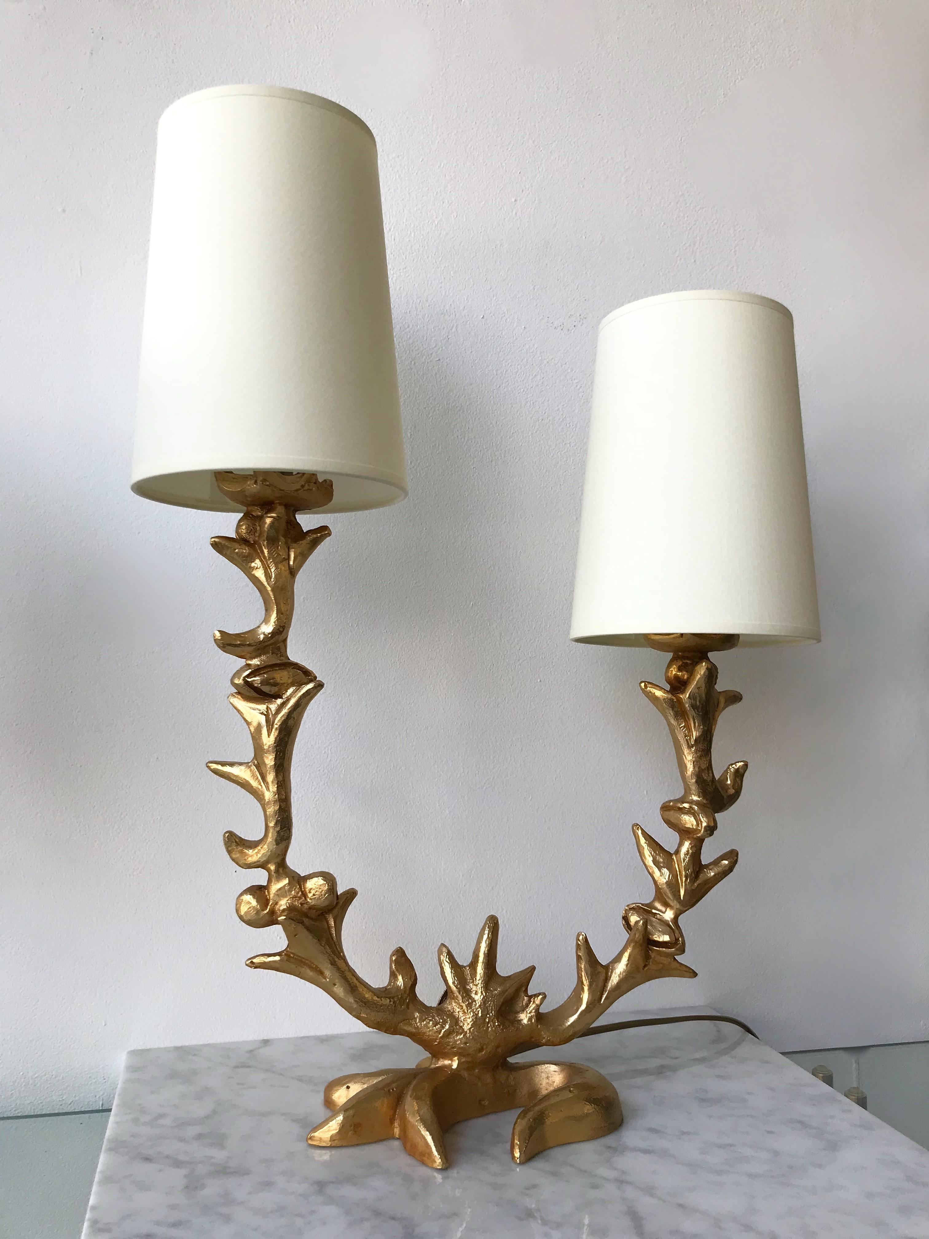 Gilt Pair of Lamps by Mathias for Fondica, France, 1995