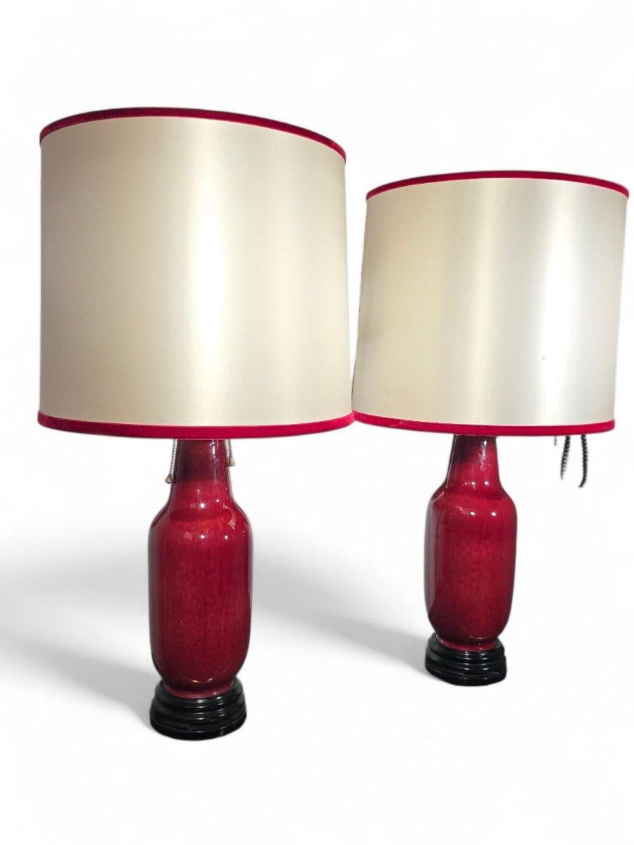Coppia di lampade - Vasi cinesi in porcellana color sangue di bue - Inizio XX secolo in vendita 3