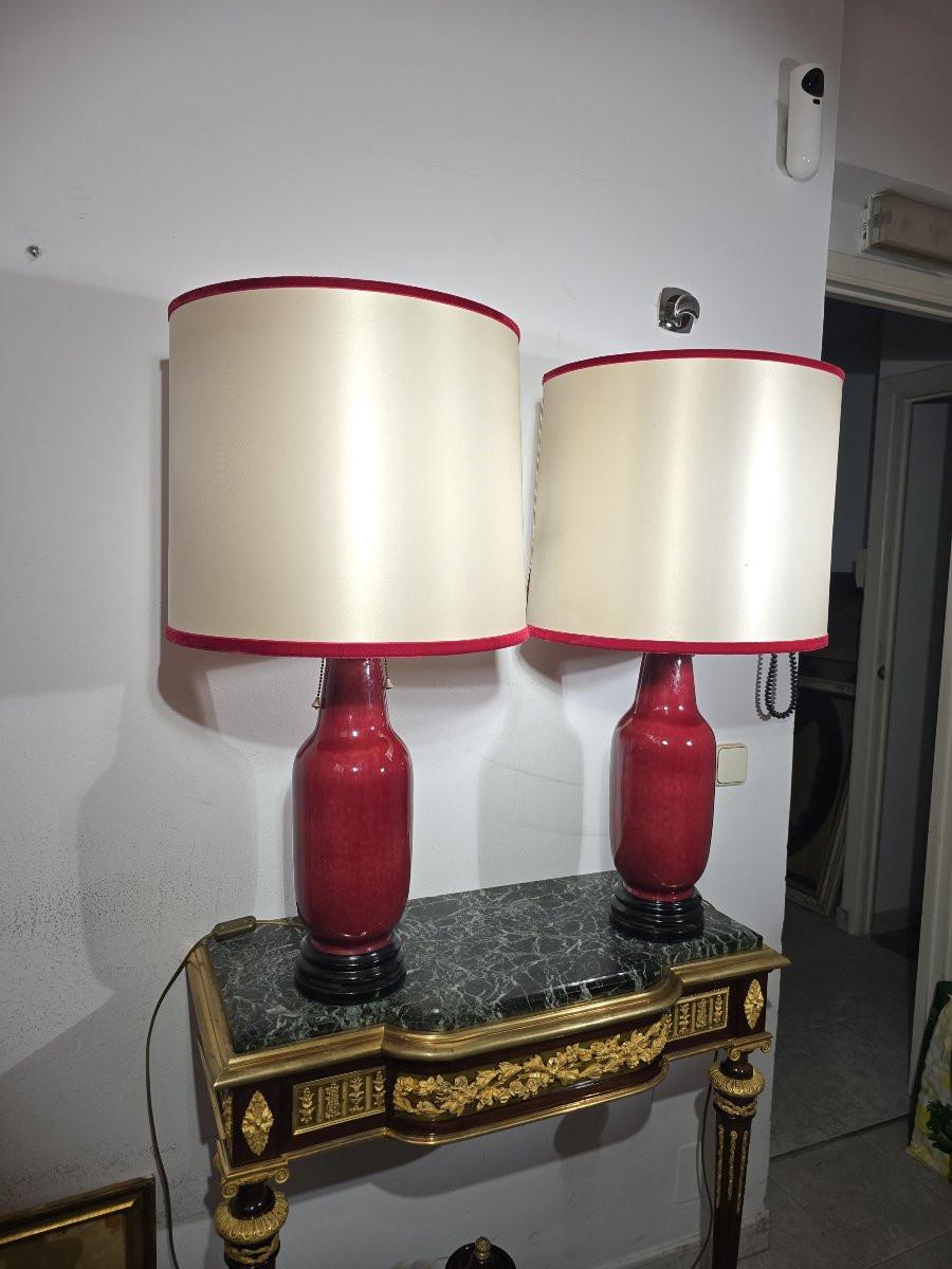 Coppia di lampade - Vasi cinesi in porcellana color sangue di bue - Inizio XX secolo in vendita 4