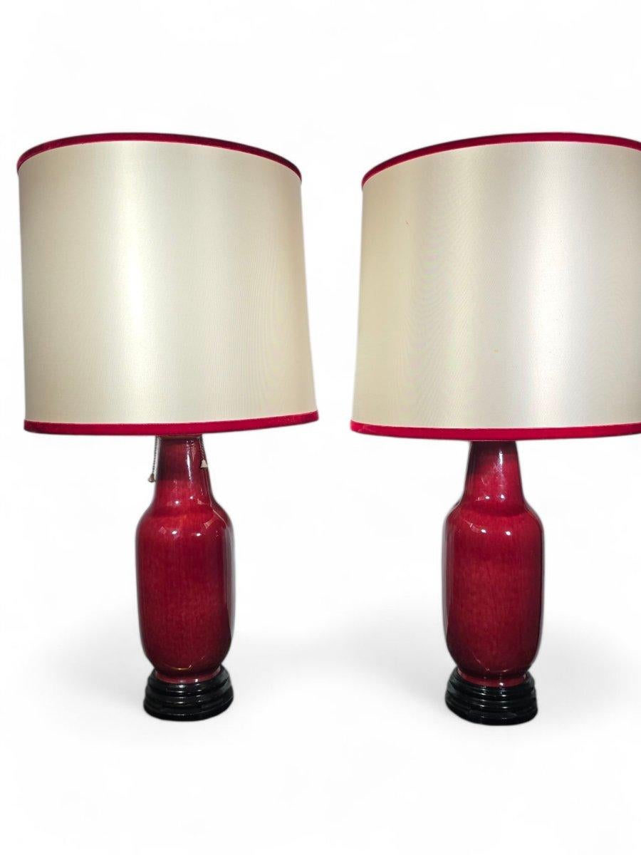 Coppia di lampade - Vasi cinesi in porcellana color sangue di bue - Inizio XX secolo in vendita 5