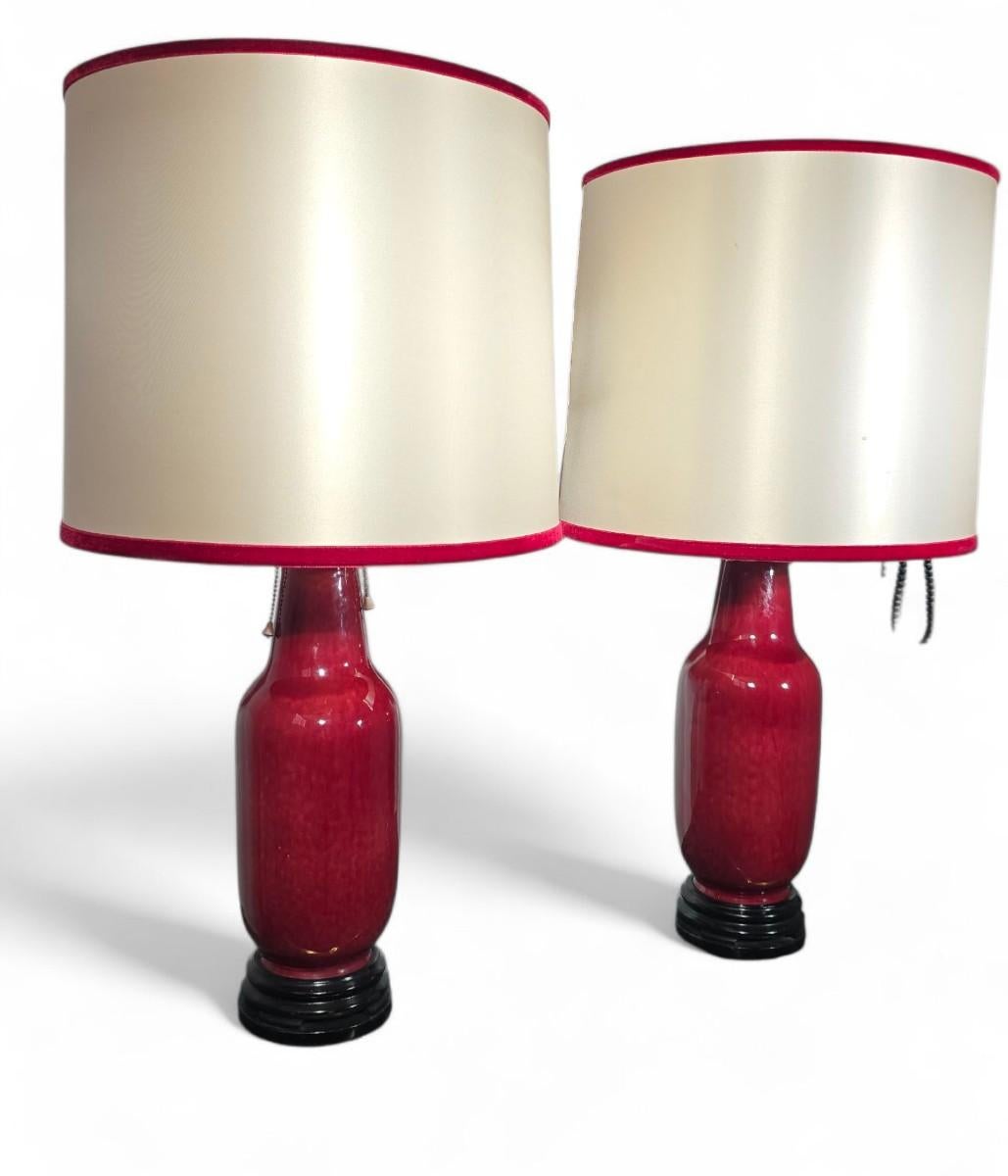 Coppia di lampade - Vasi cinesi in porcellana color sangue di bue - Inizio XX secolo in vendita 6