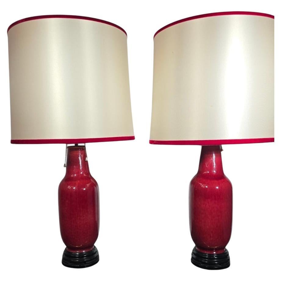 Paire de lampes - Vases en porcelaine chinoise de couleur sang-de-bœuf - Début du 20e siècle