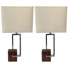 Paire de lampes en métal chromé et marbre rouge de Banci, Italie, 1970