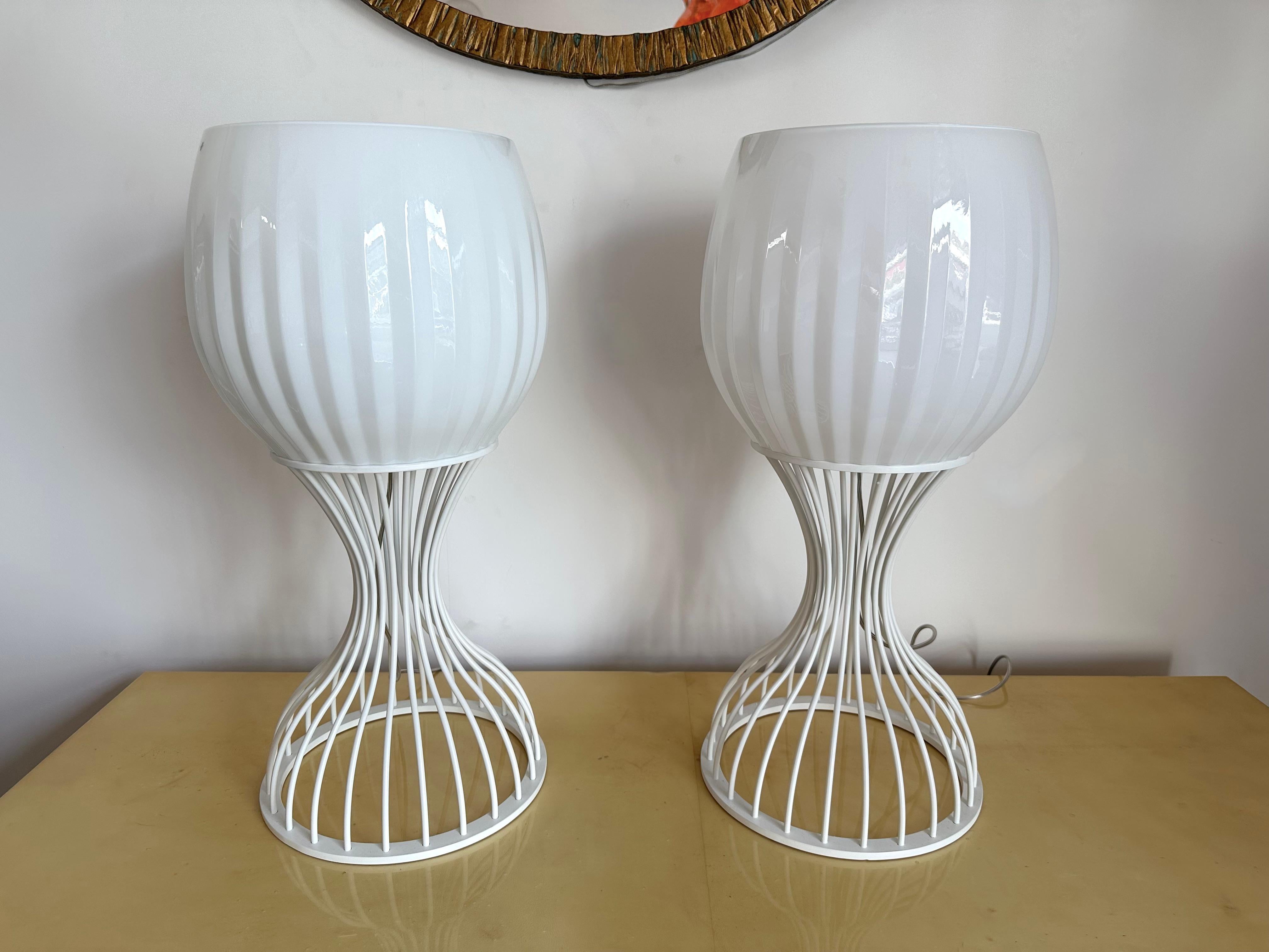 Pair of Lamps Cup Murano Glass and White Metal by Vistosi, Italy, 1990s For Sale 4
