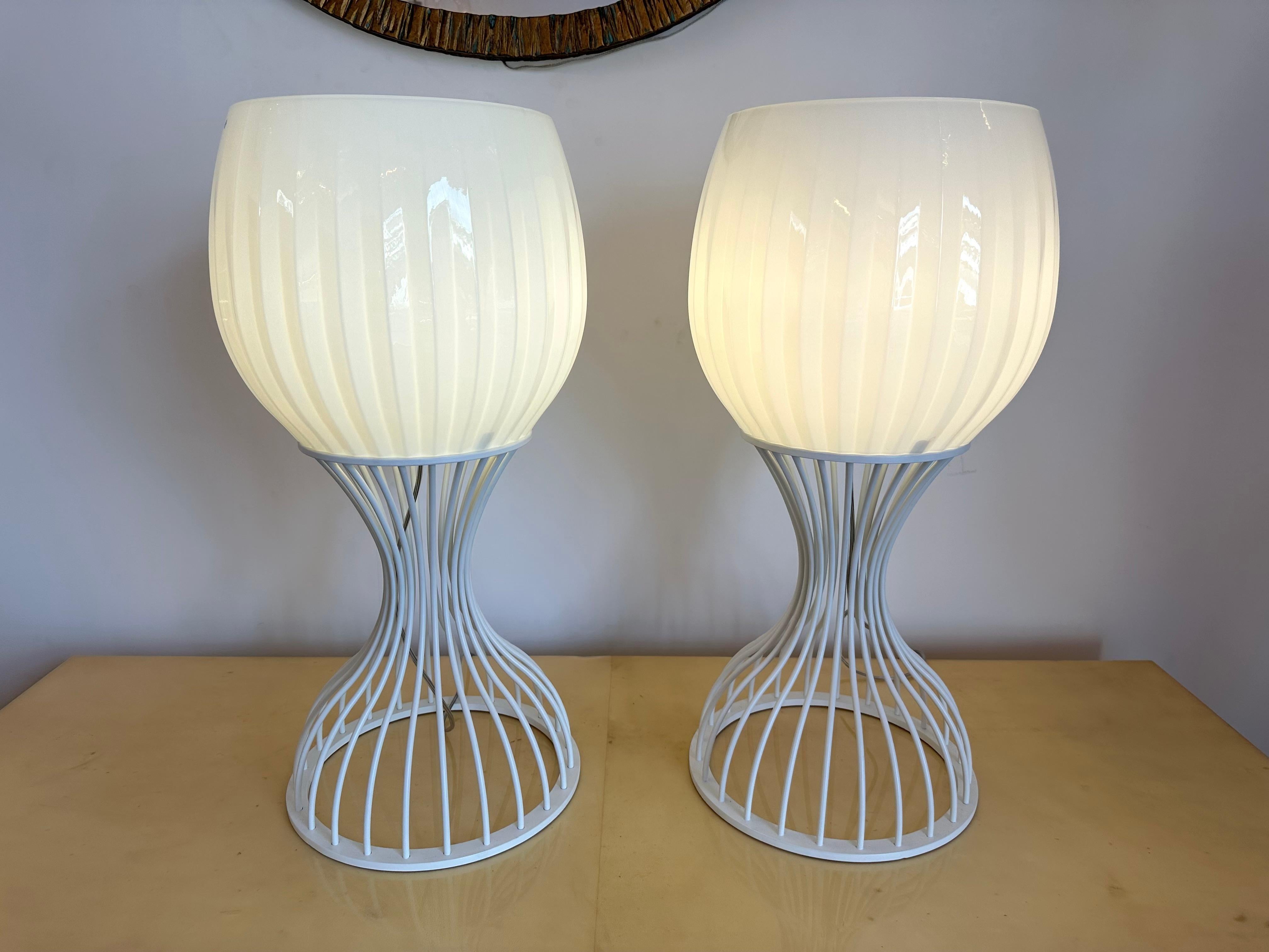 Pair of Lamps Cup Murano Glass and White Metal by Vistosi, Italy, 1990s For Sale 2