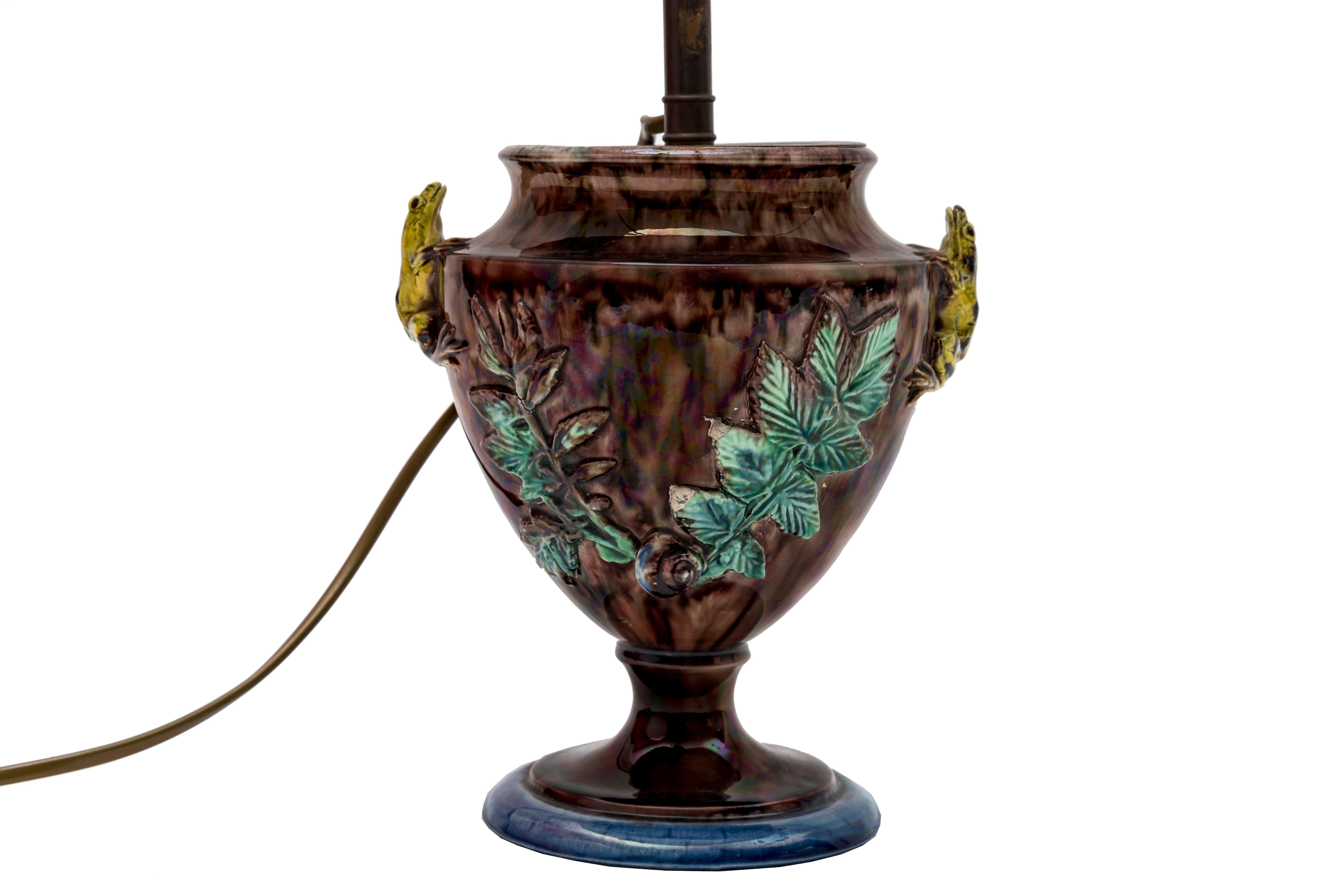 Art Nouveau Pair of Lamps Decorated with a Frog, T. V. Sergent, End of the 19th Century For Sale