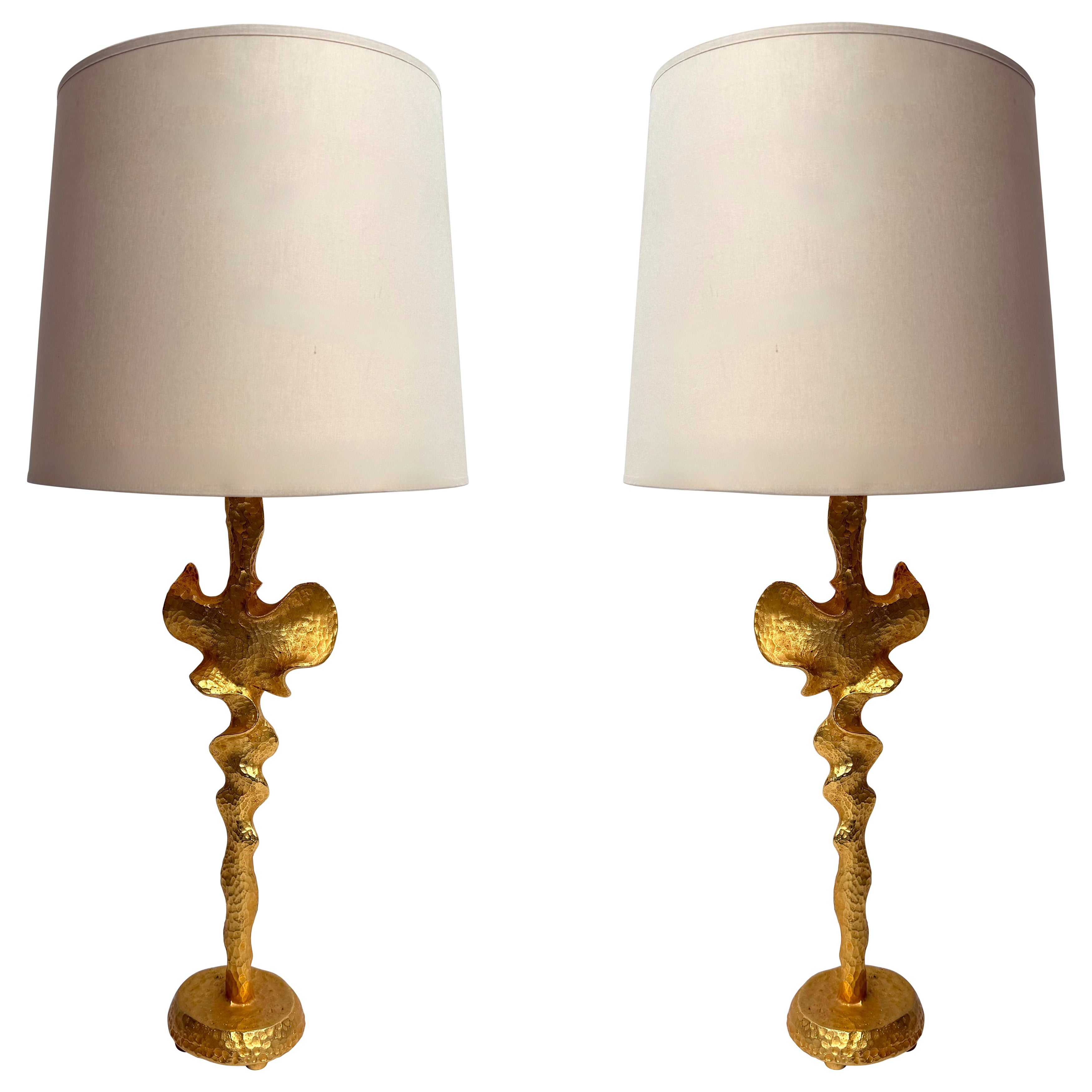 Pair of Lamps Gilt Metal by Nicolas De Waël for Fondica, France, 2000s