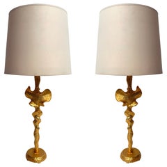 Pair of Lamps Gilt Metal by Nicolas De Waël for Fondica, France, 2000s