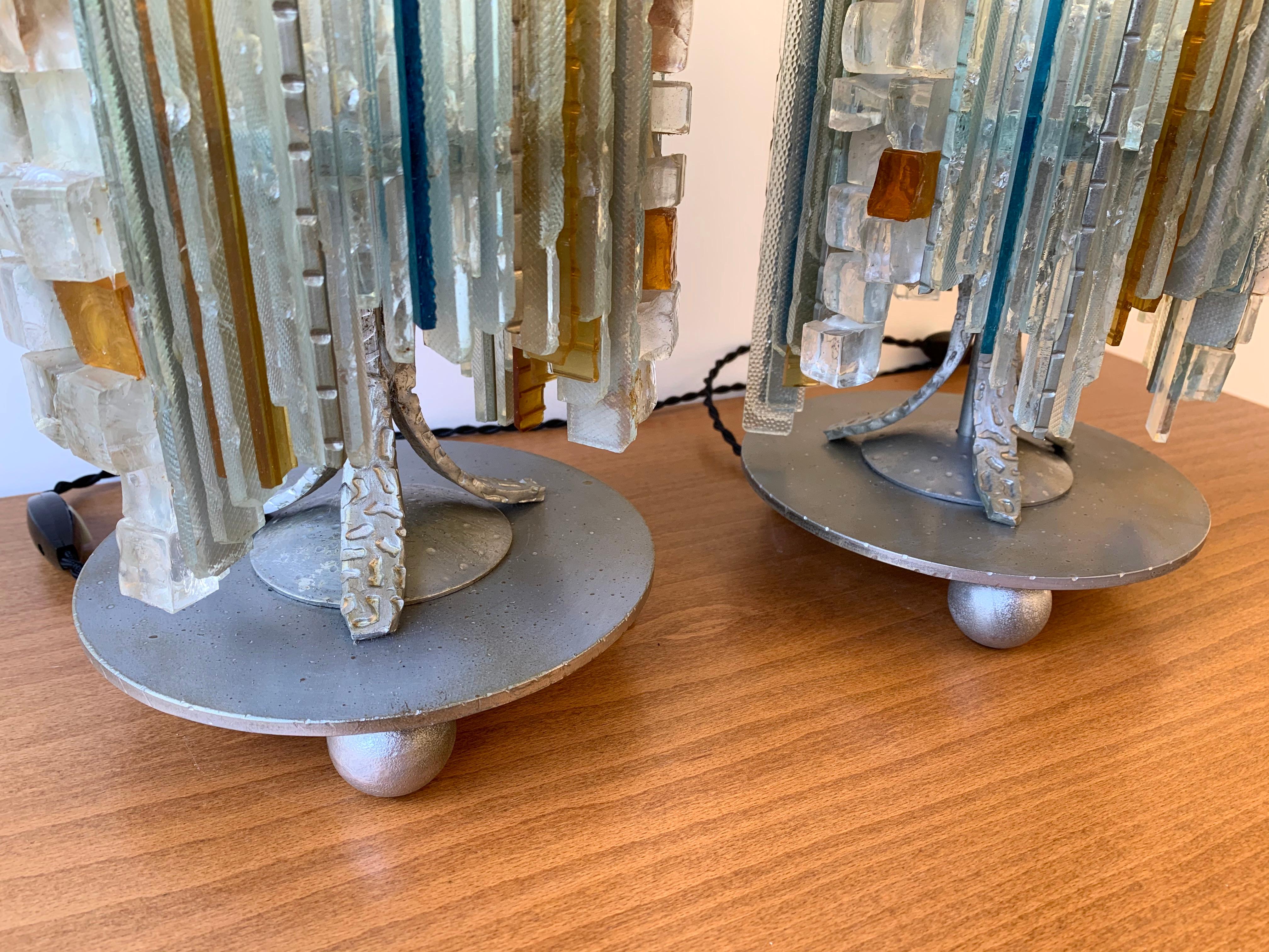 Pair of Lamps Glass and Wrought Iron by Biancardi & Jordan Arte, Italy, 1970s 5