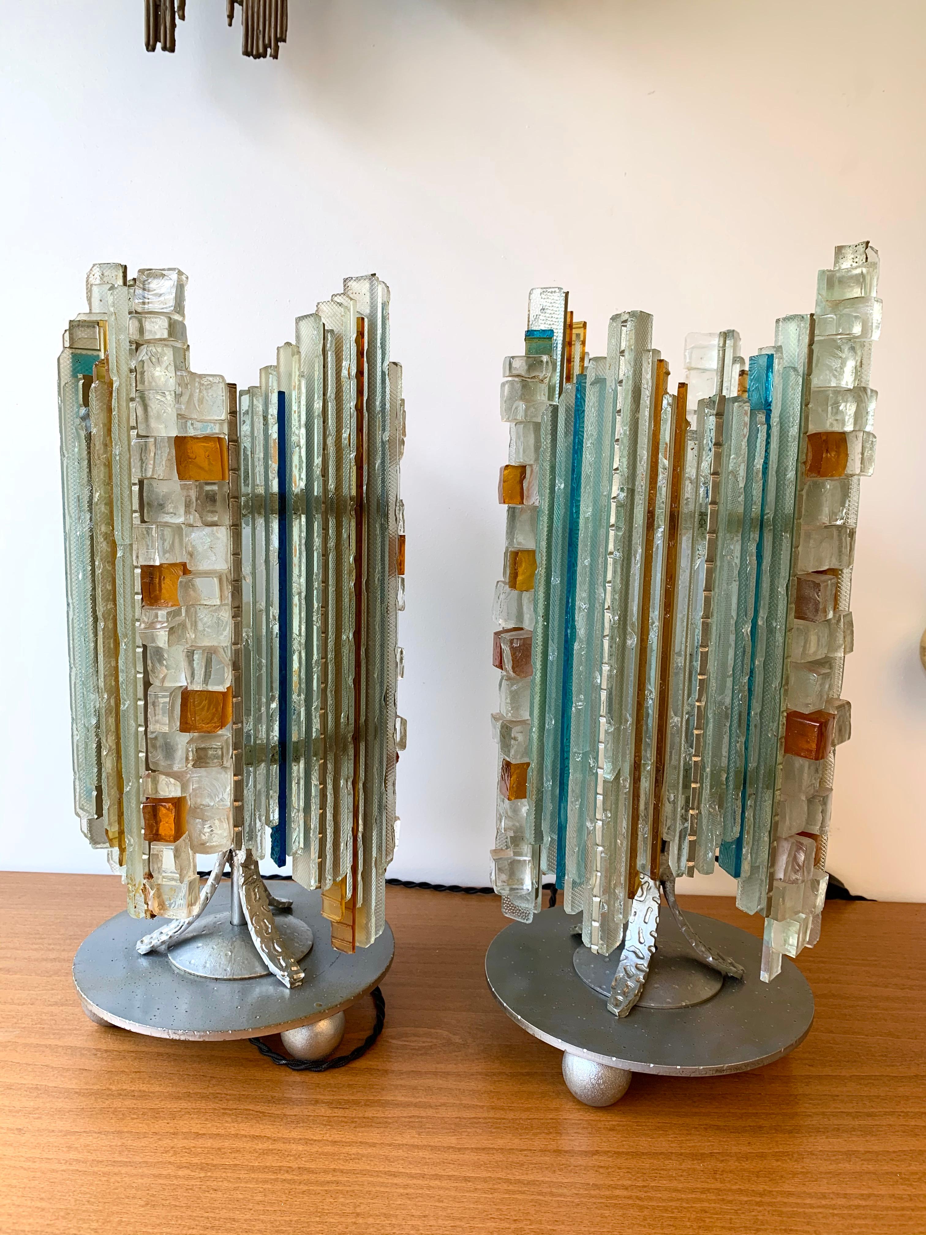 Pair of Lamps Glass and Wrought Iron by Biancardi & Jordan Arte, Italy, 1970s 6