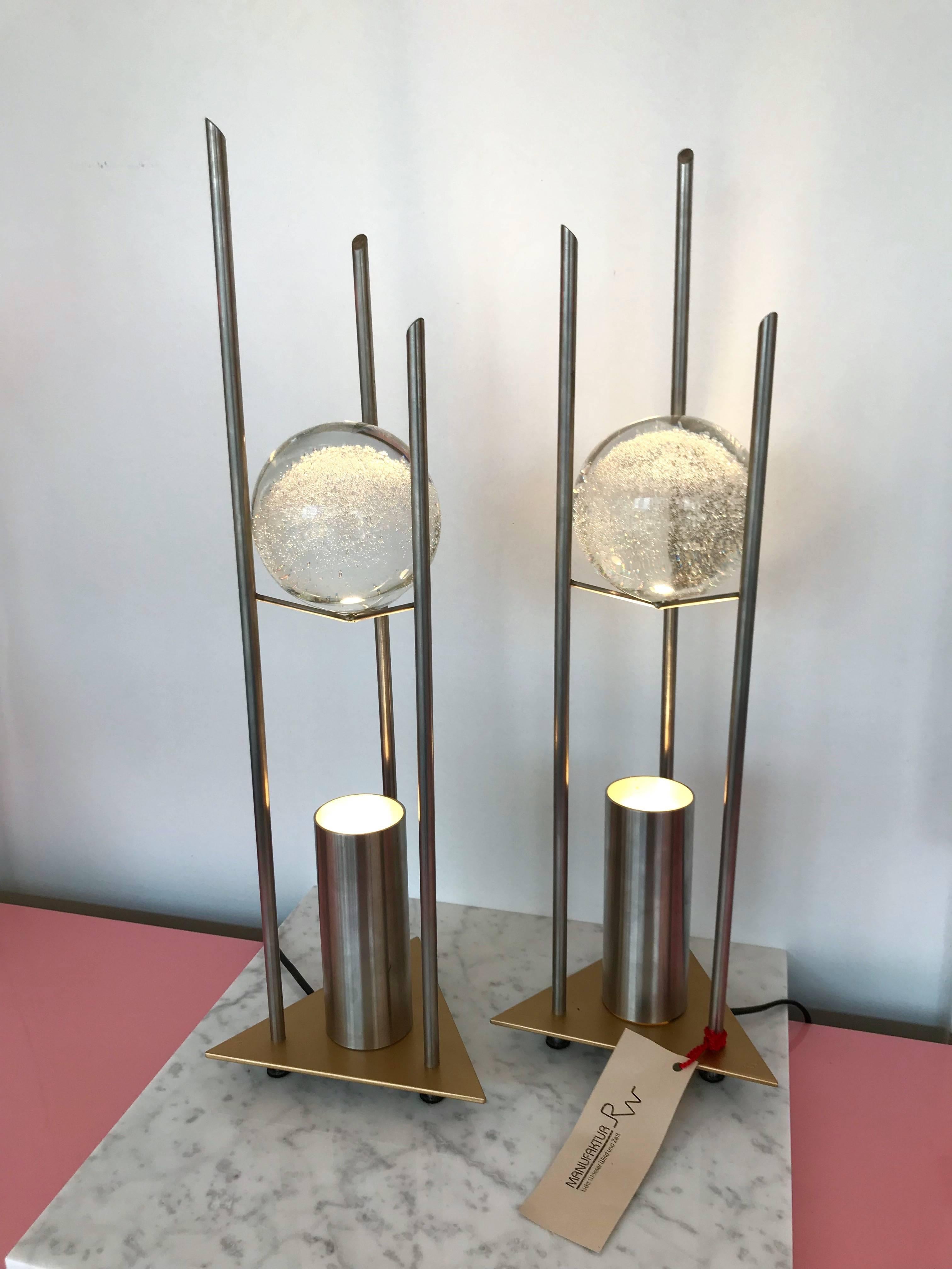 Pair of Lamps Glass Ball Sculpture by RW Manufaktur, Germany, 1980s For Sale 1
