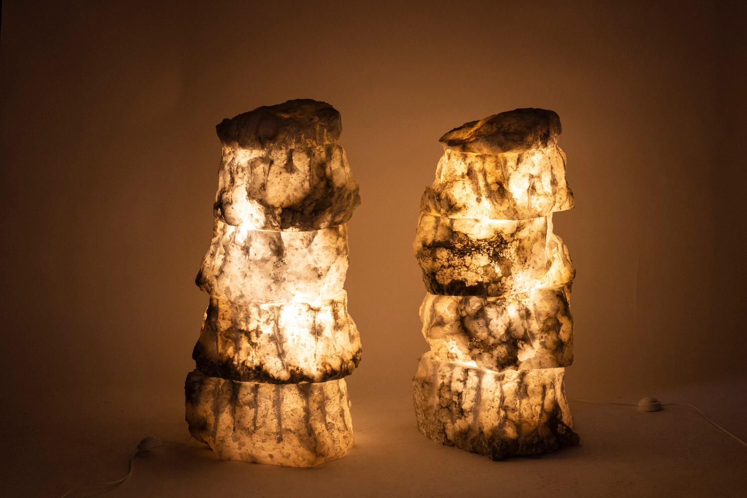 Italian Pair of Lamps in Alabaster, Contemporary Work For Sale