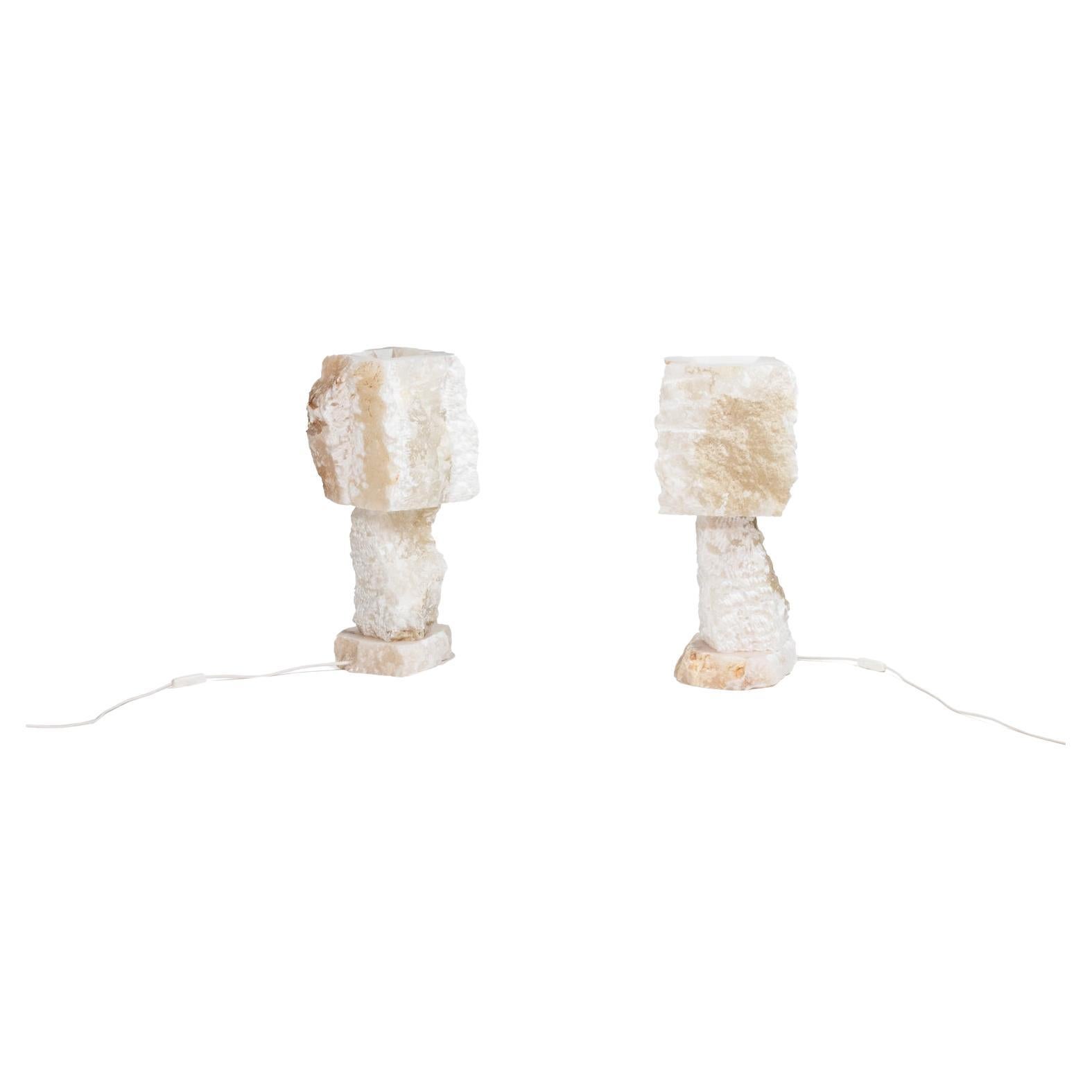Pair of Lamps in Alabaster, Contemporary Work For Sale