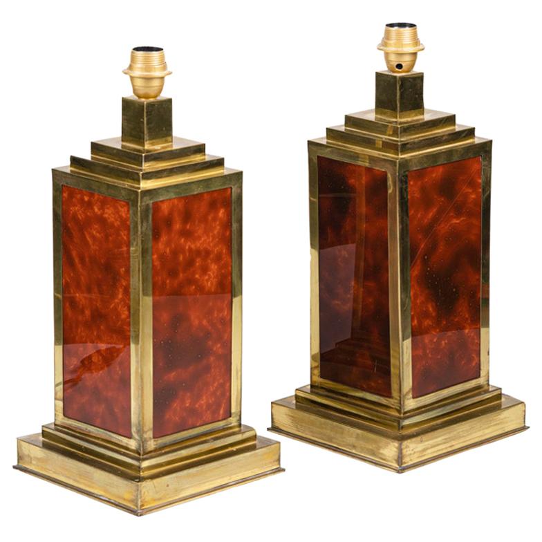 Pair of Lamps in Bakelite and Gilt Brass, 1970s