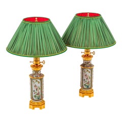 Pair of Lamps in Canton Porcelain, 19th Century