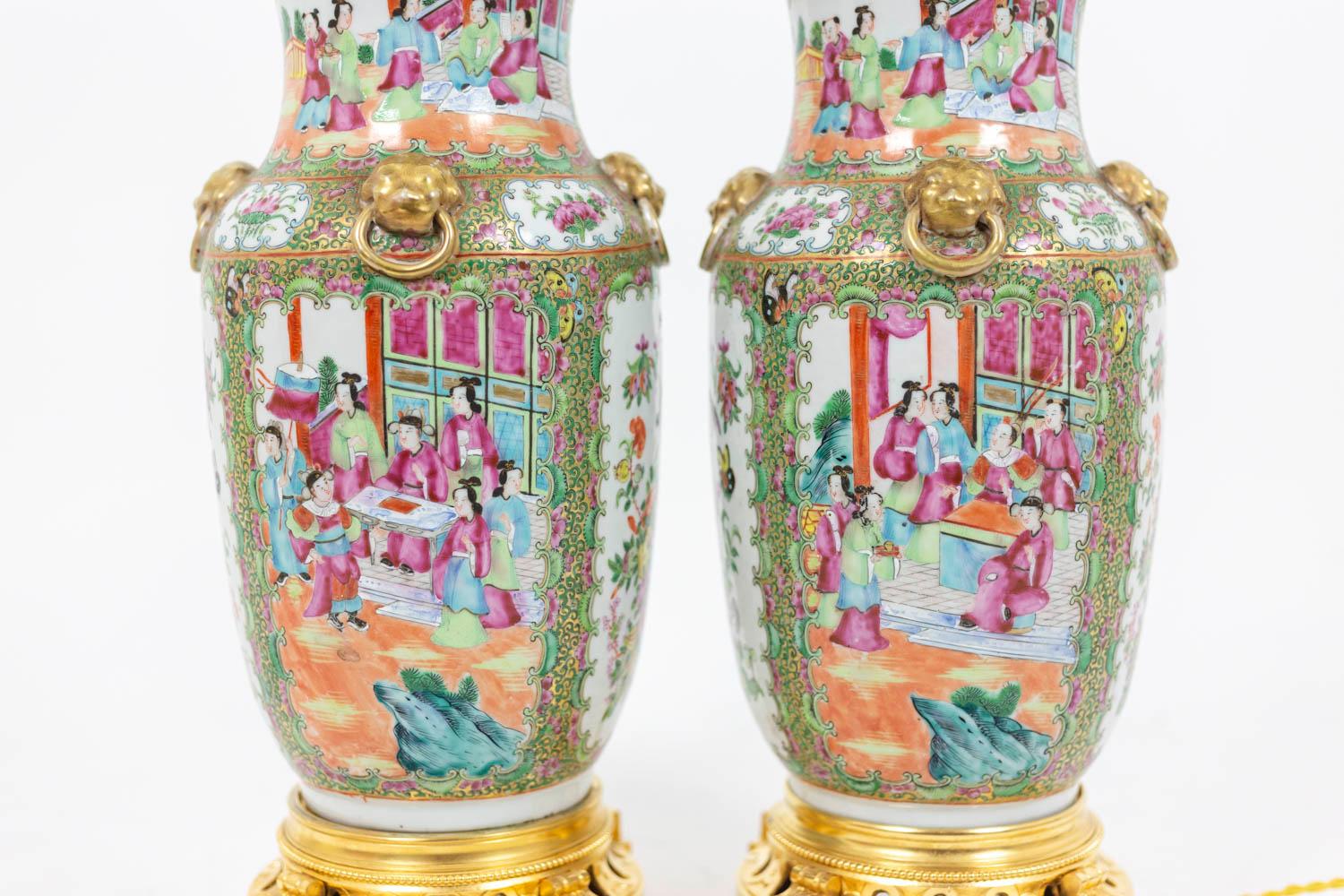 Pair of Lamps in Canton Porcelain, circa 1880 2