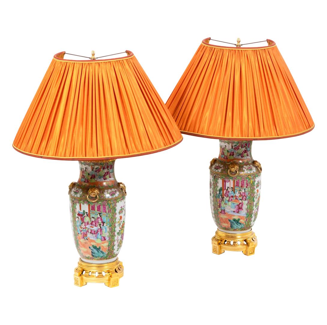 Pair of Lamps in Canton Porcelain, circa 1880