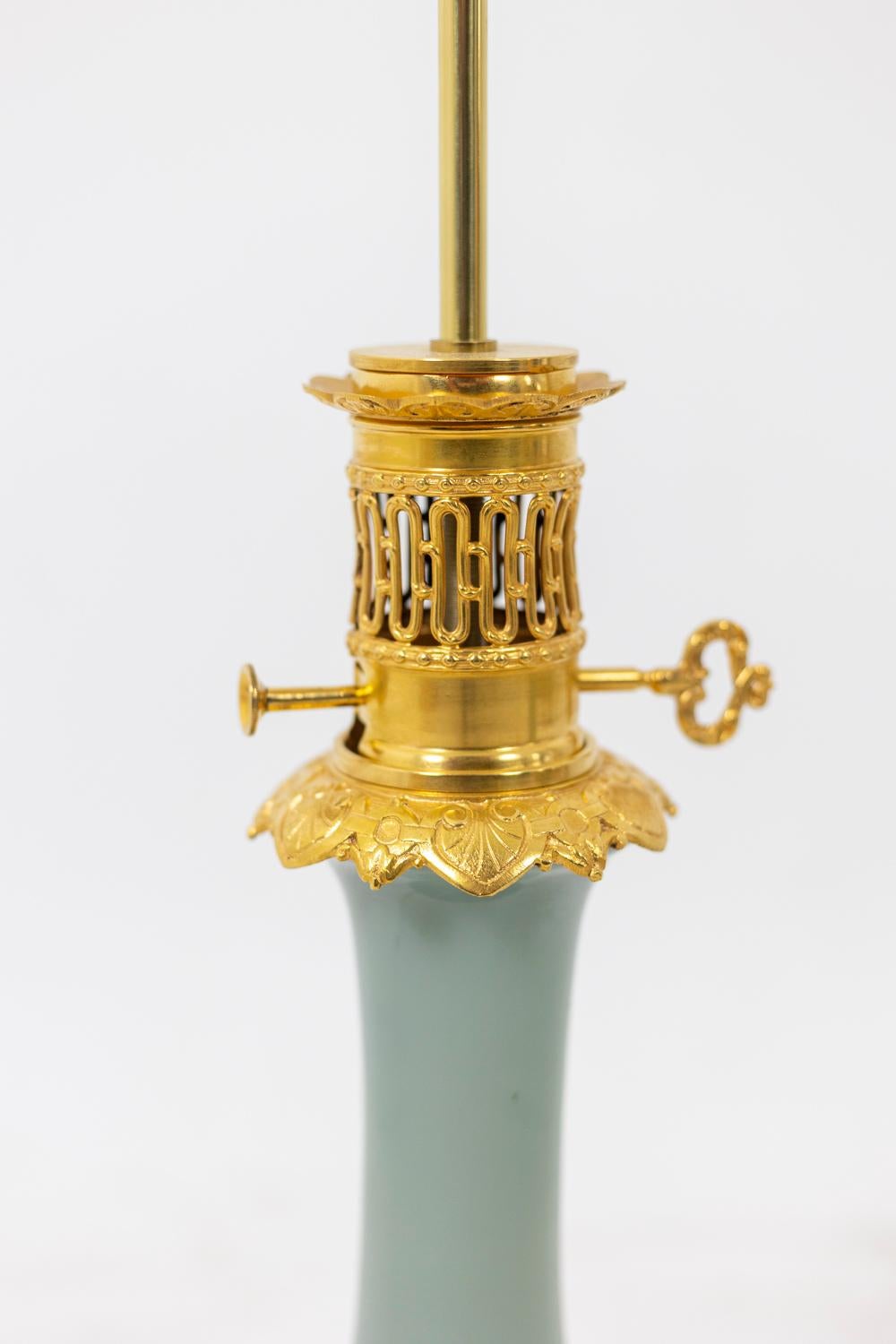 Pair of Lamps in Céladon Porcelain and Gilt Bronze, circa 1880 For Sale 1