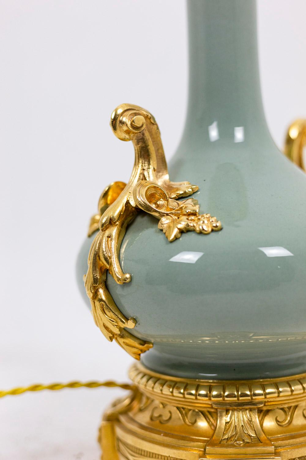 Pair of Lamps in Celadon Porcelain and Gilt Bronze, Napoleon III Era 2