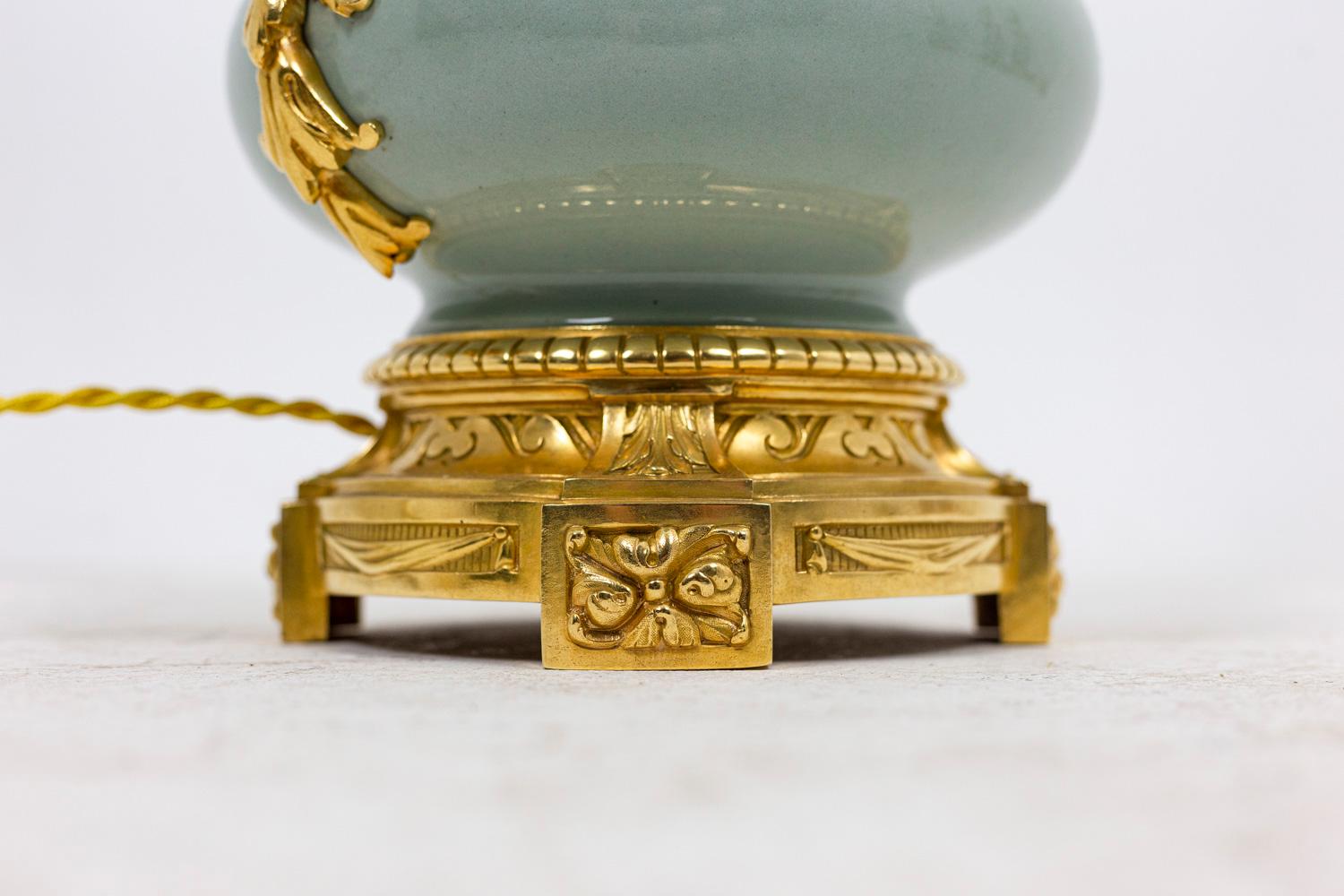Pair of Lamps in Celadon Porcelain and Gilt Bronze, Napoleon III Era 3