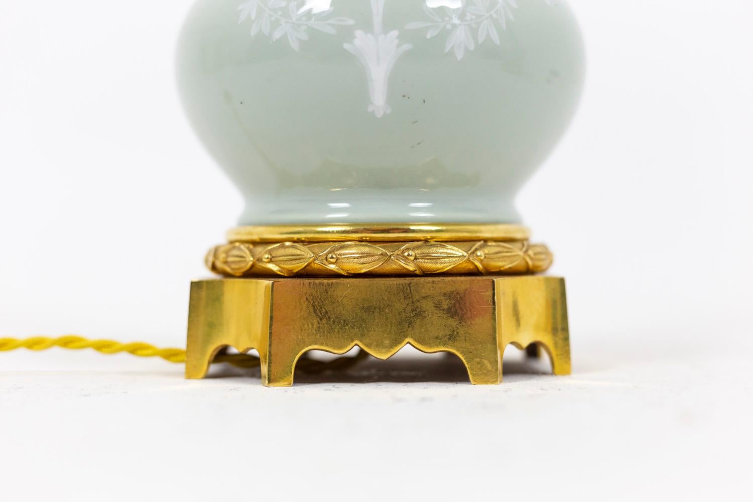European Pair of Lamps in Celadon Porcelain, circa 1880 For Sale