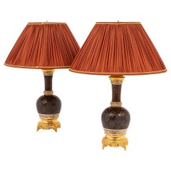 Pair of Lamps in Cuir de Cordoue Imitation Porcelain, circa 1880