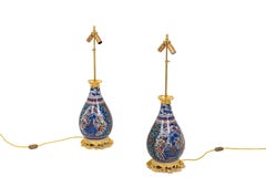 Pair of Lamps in Delftware and Gilt Bronze, circa 1880