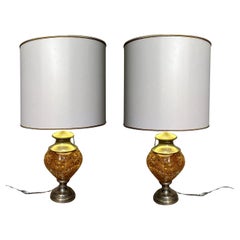 Pair of lamps in fractal resin and nickel-plated metal, France, circa 1970