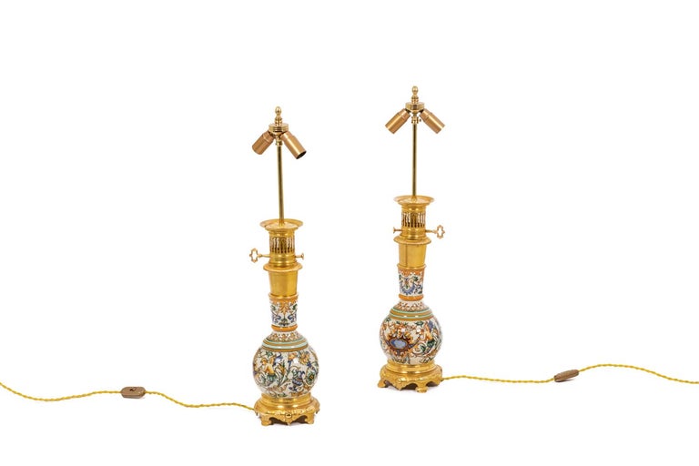 Pair of Lamps in Gien Porcelain, 19th Century For Sale at 1stDibs