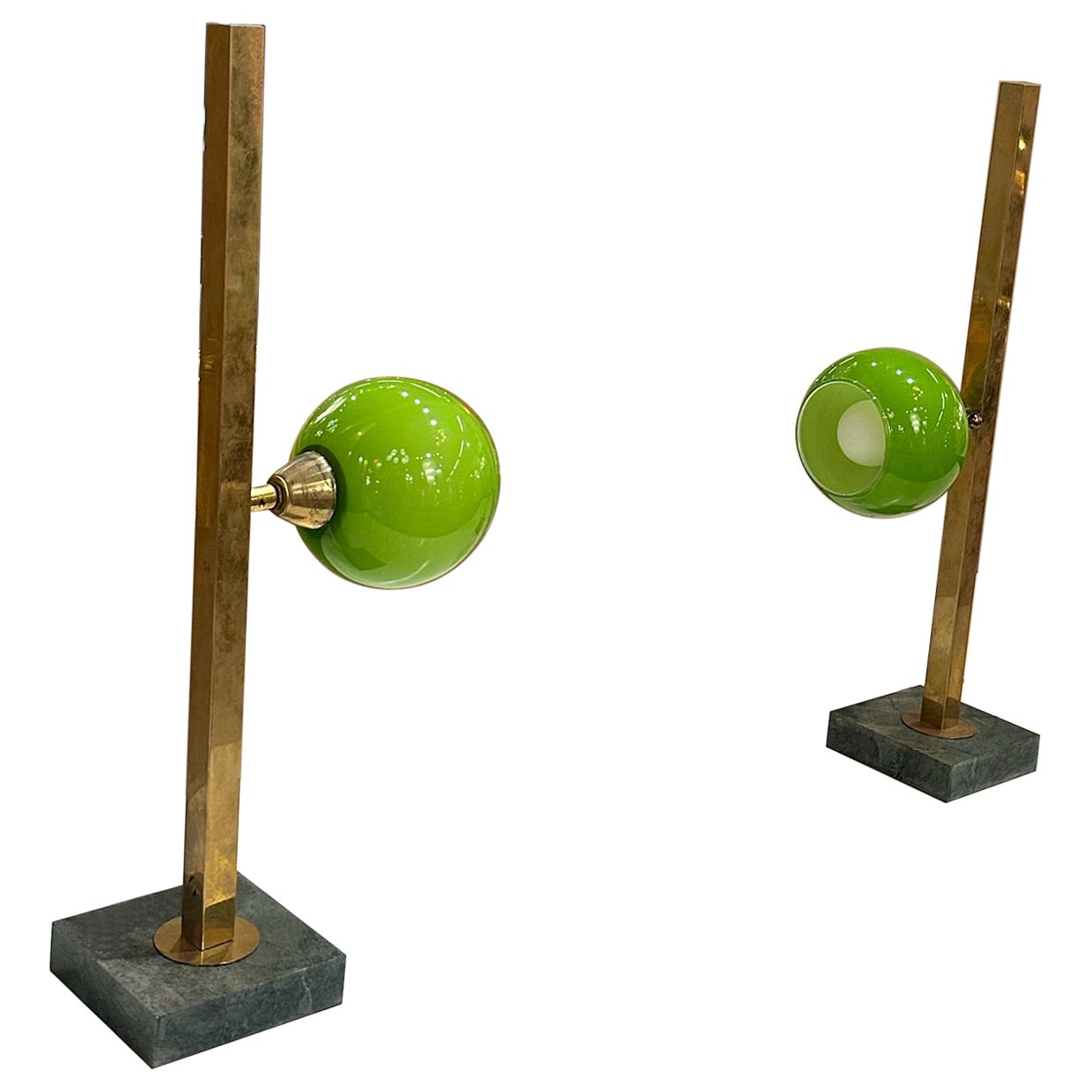 Paire de lampes en laiton doré et verre de Murano - Italie 1970