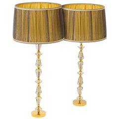 Retro Pair of Lamps in Glass and Gilt Bronze, 1940s