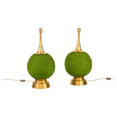 Pair of Lamps in Green Lucite and Gilt Brass, 1970s