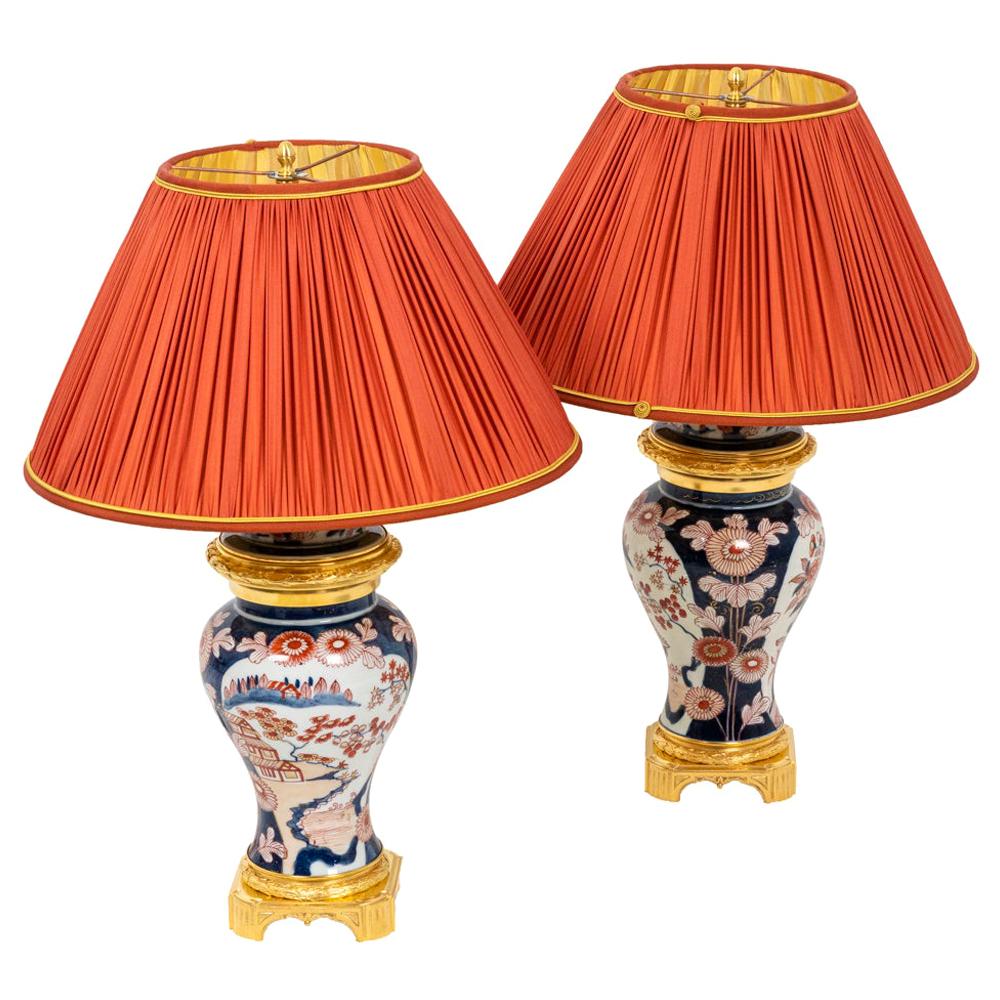 Pair of Lamps in Imari Porcelain and Gilt Bronze, circa 1880